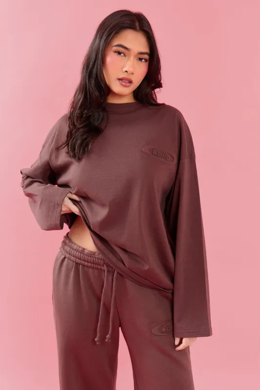 Kaiia Oval Embossed Oversized Long Sleeve T-shirt Cocoa Brown made by Kaiia the label