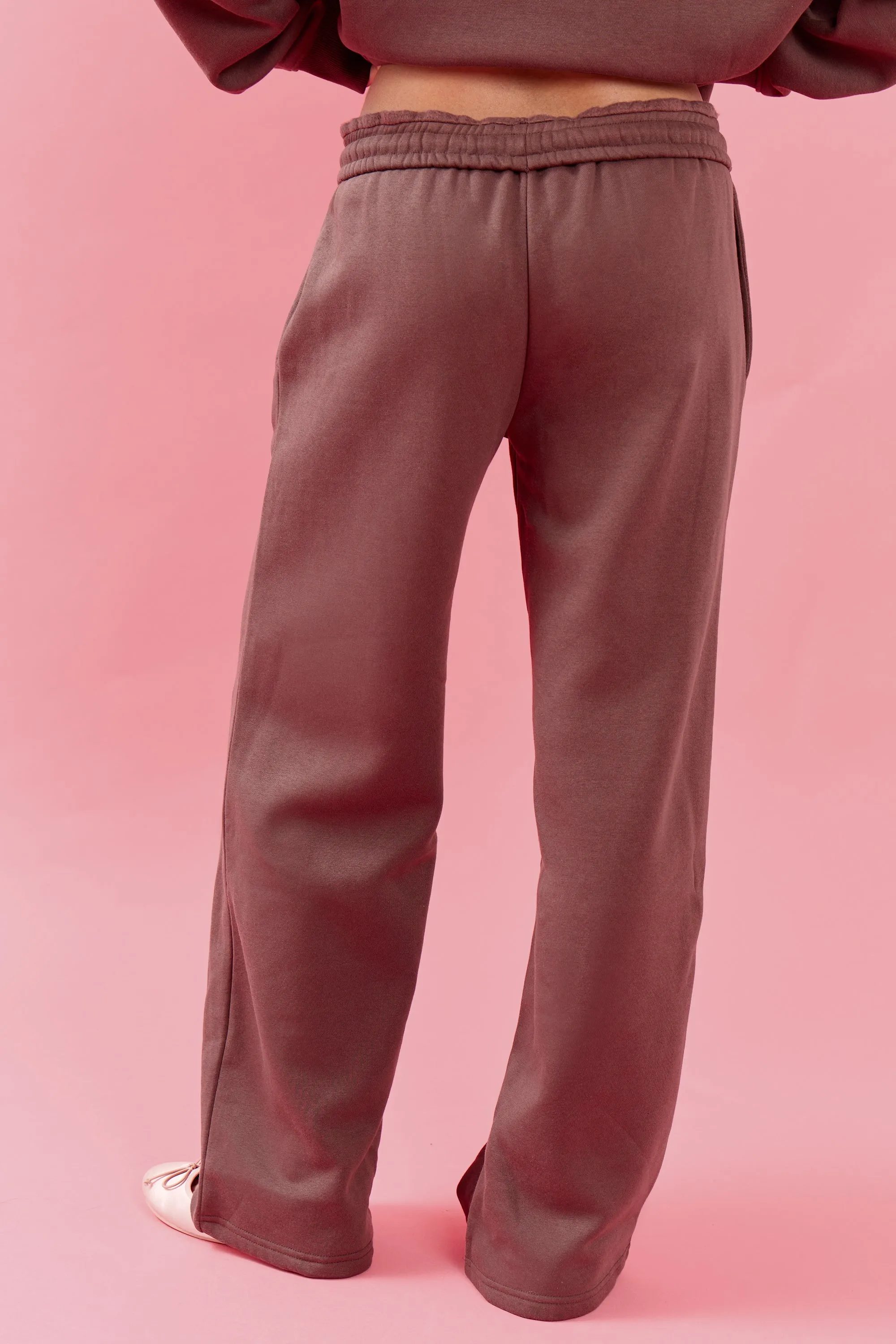 Kaiia Oval Embossed Folded Waistband Wide Leg Joggers Cocoa Brown sold by Kaiia the label product image thumbnail 4