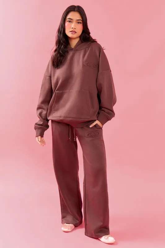 Kaiia Oval Embossed Folded Waistband Wide Leg Joggers Cocoa Brown made by Kaiia the label