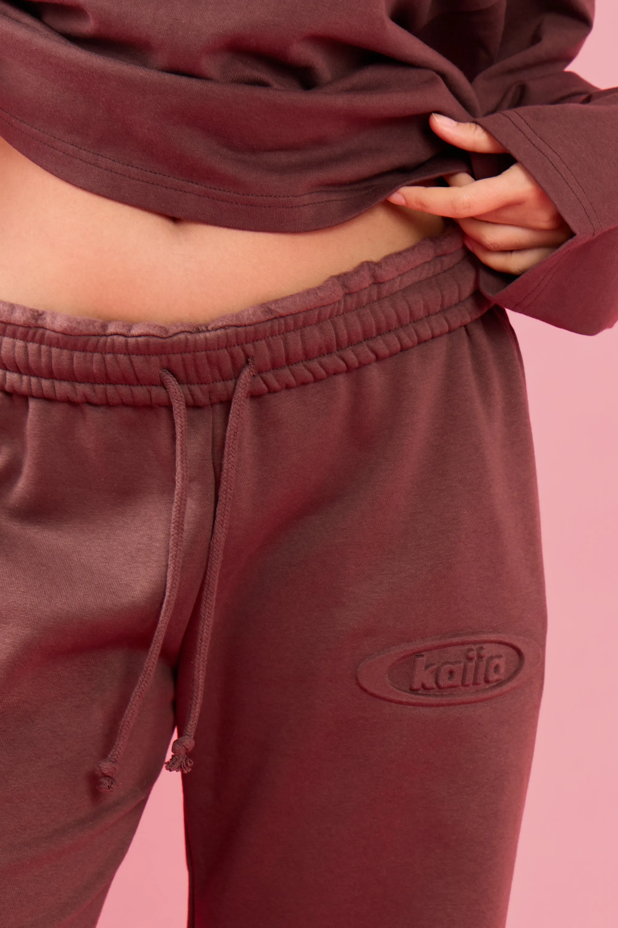 Kaiia Oval Embossed Folded Waistband Wide Leg Joggers Cocoa Brown sold by Kaiia the label product image thumbnail 2