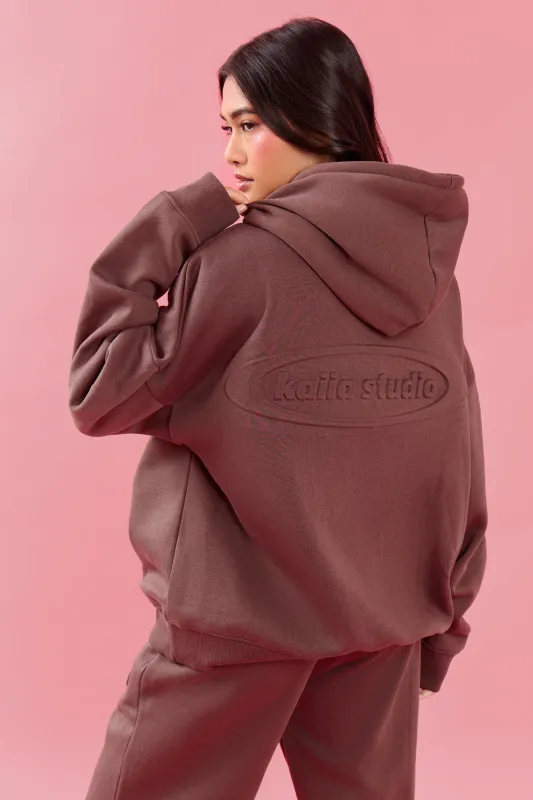 Kaiia Oval Embossed Oversized Hoodie Cocoa Brown made by Kaiia the label