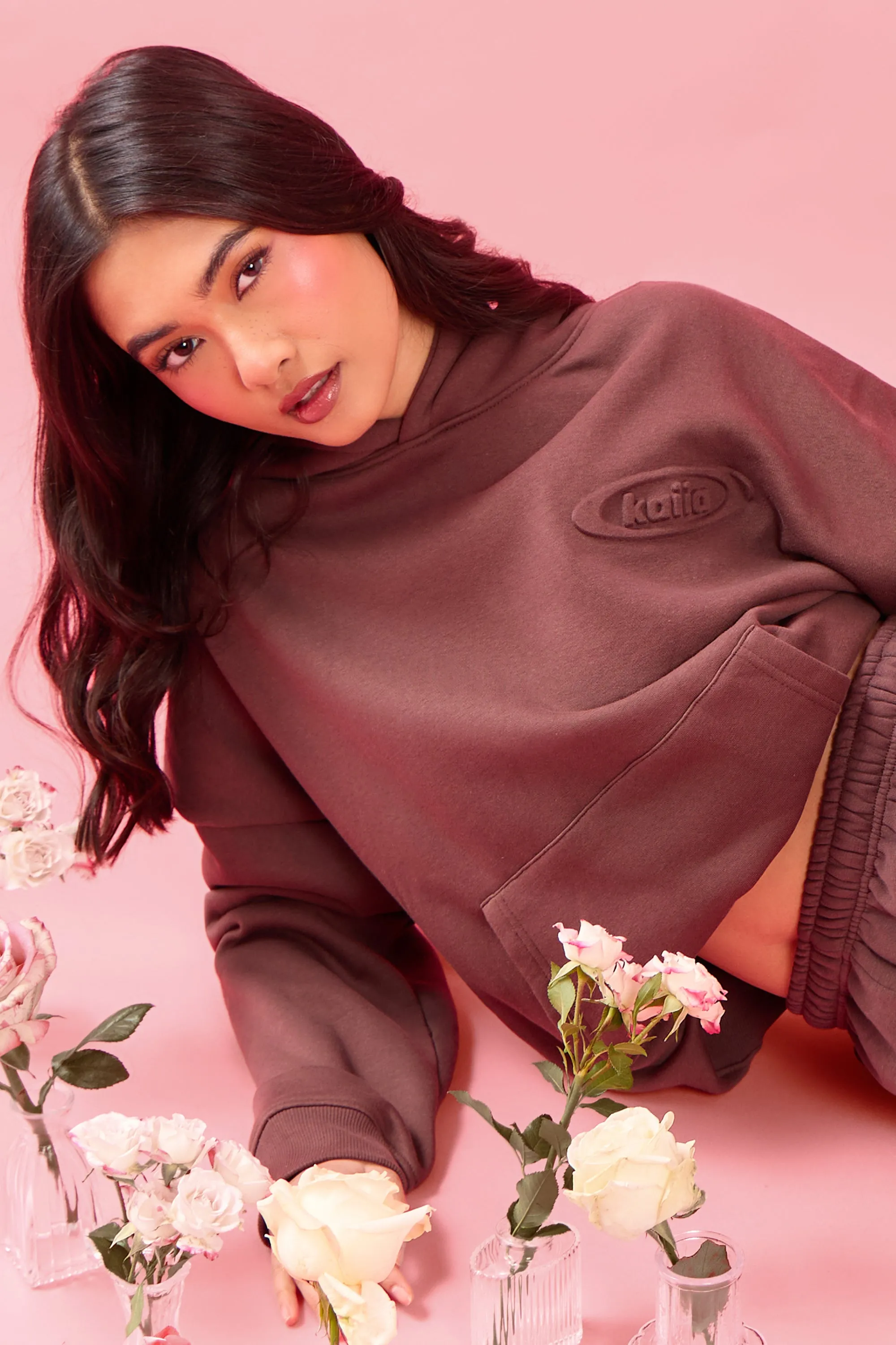 Kaiia Oval Embossed Oversized Hoodie Cocoa Brown sold by Kaiia the label product image thumbnail 2