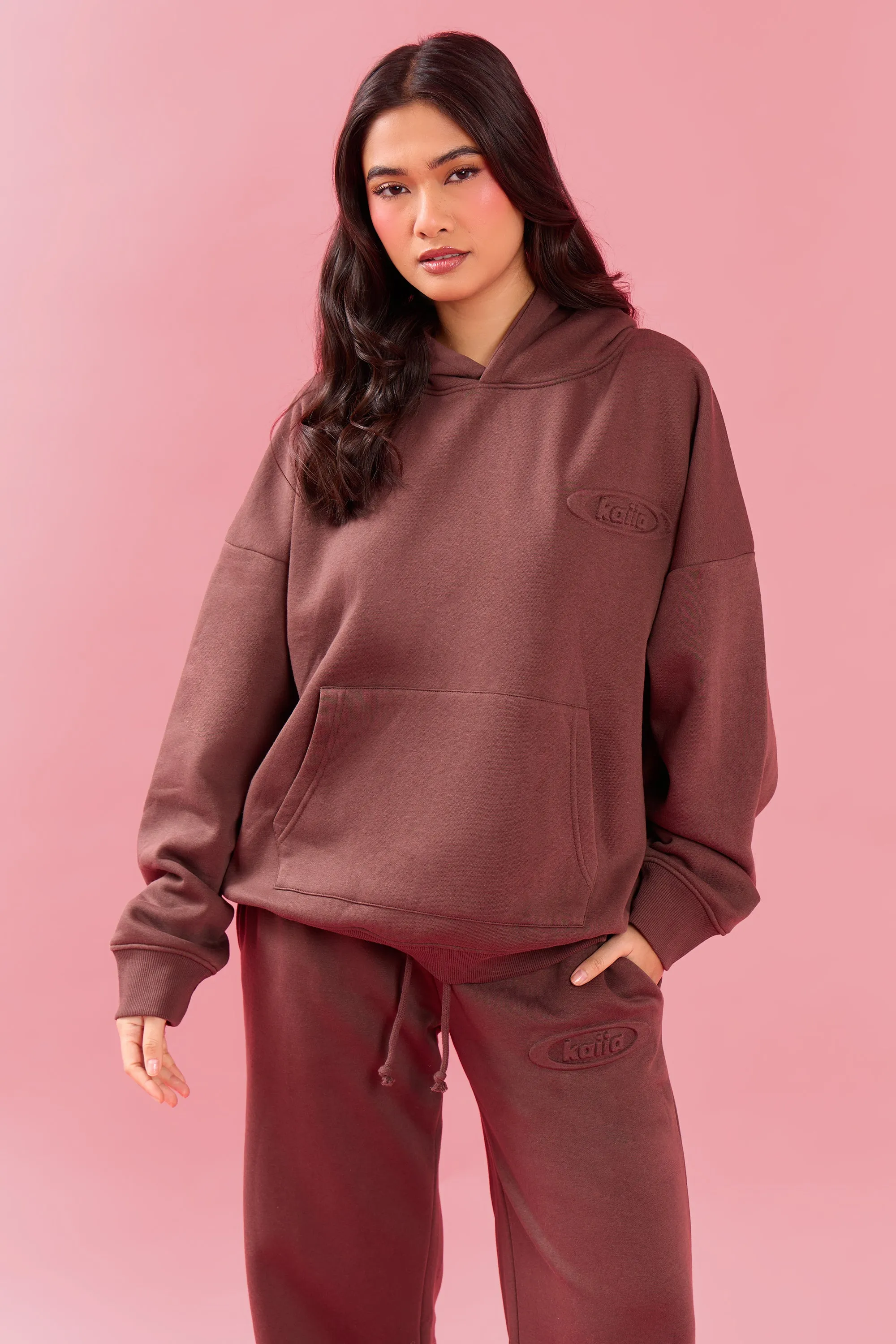 Kaiia Oval Embossed Oversized Hoodie Cocoa Brown sold by Kaiia the label product image thumbnail 3