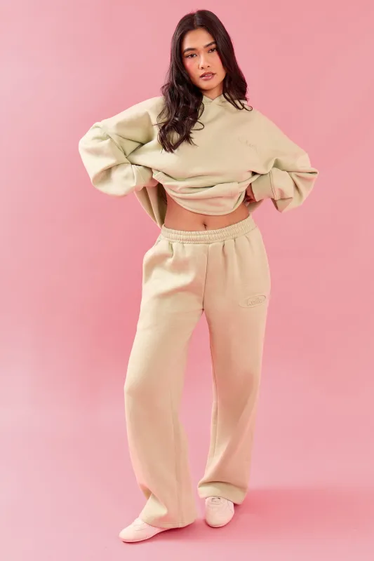 Kaiia Oval Embossed Wide Leg Joggers Pistachio Cream made by Kaiia the label