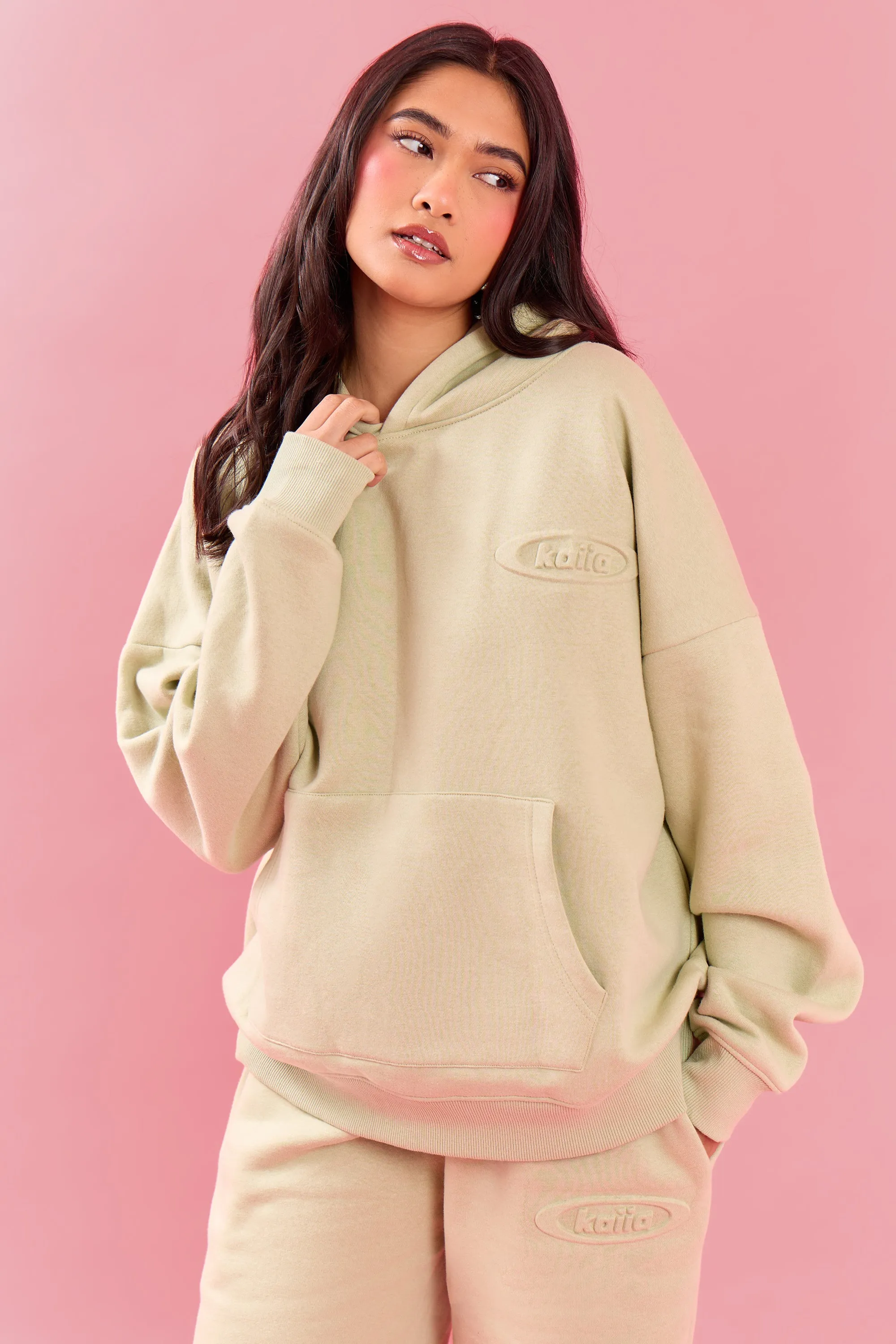 Kaiia Oval Embossed Oversized Hoodie Pistachio Cream sold by Kaiia the label product image thumbnail 3