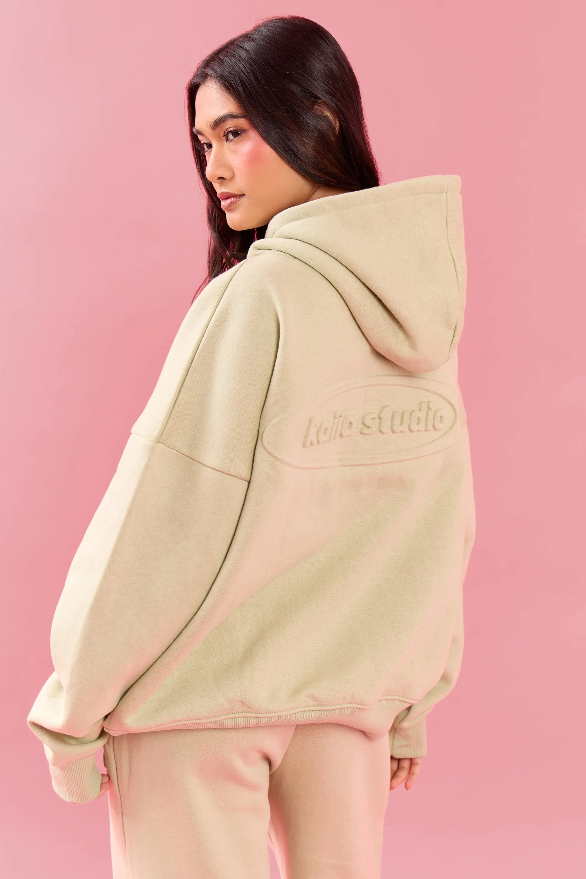 Kaiia Oval Embossed Oversized Hoodie Pistachio Cream sold by Kaiia the label