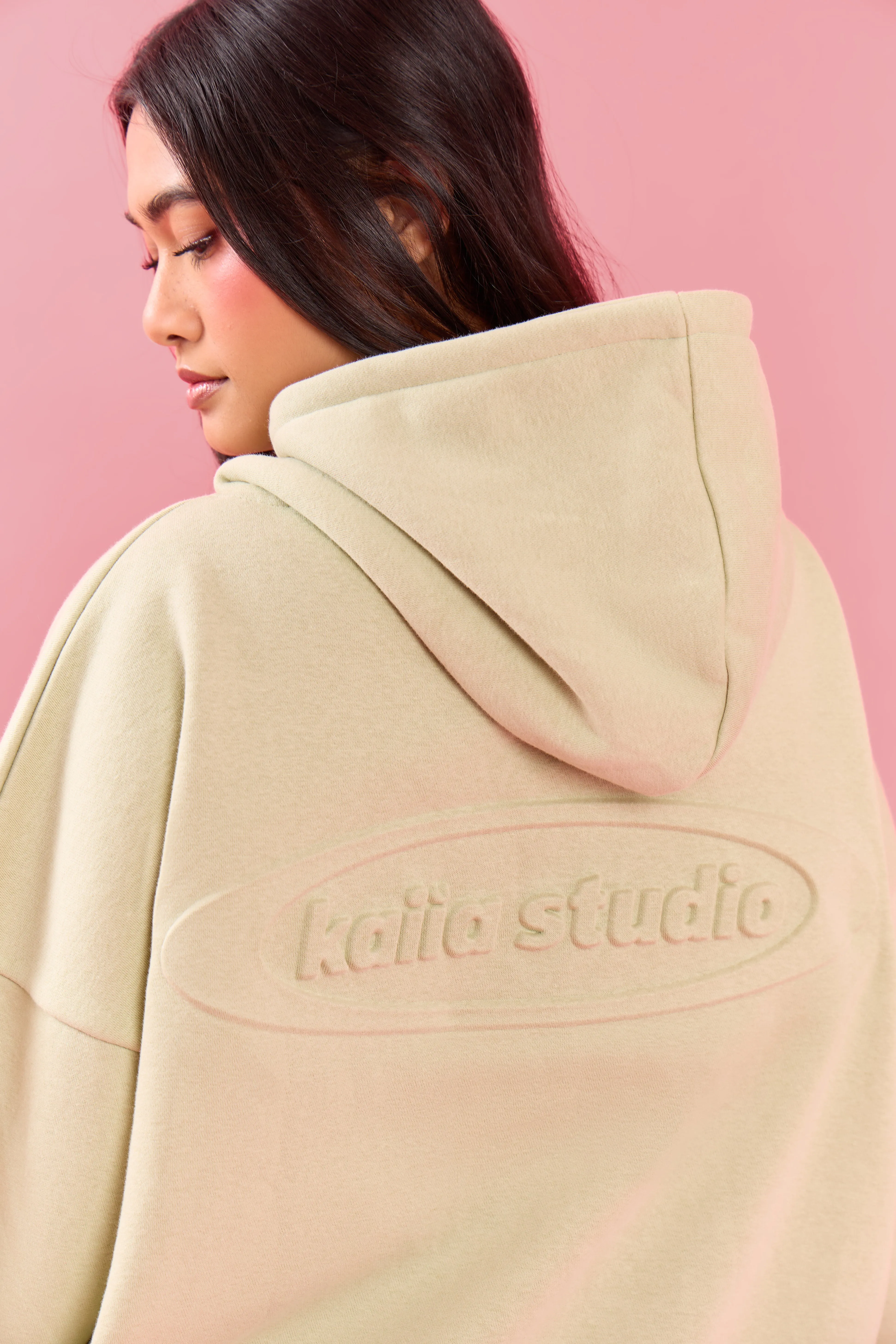 Kaiia Oval Embossed Oversized Hoodie Pistachio Cream sold by Kaiia the label product image thumbnail 5