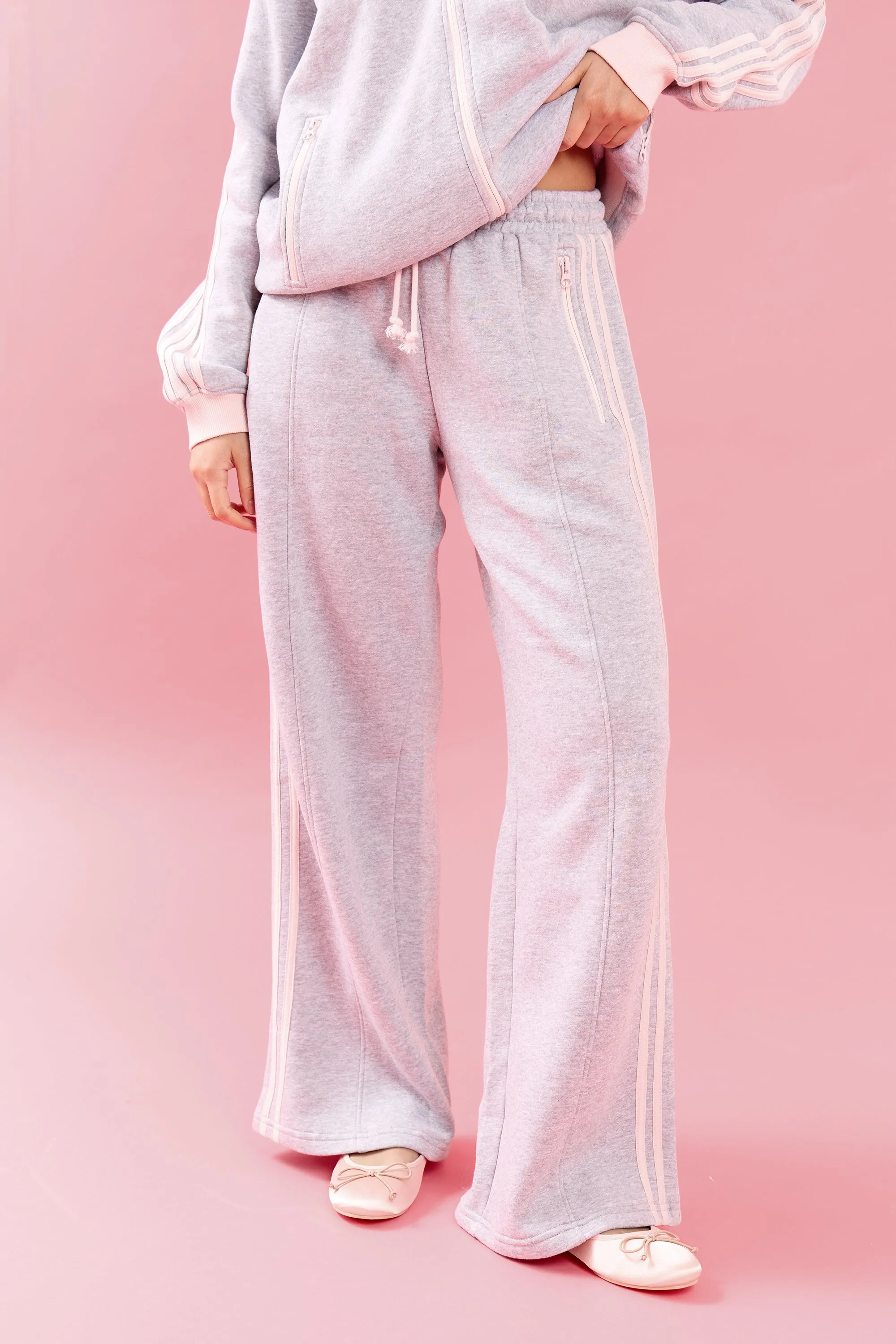 Kaiia Side Striped Wide Leg Joggers Light Grey Marl & Pink Meringue sold by Kaiia the label product image thumbnail 4