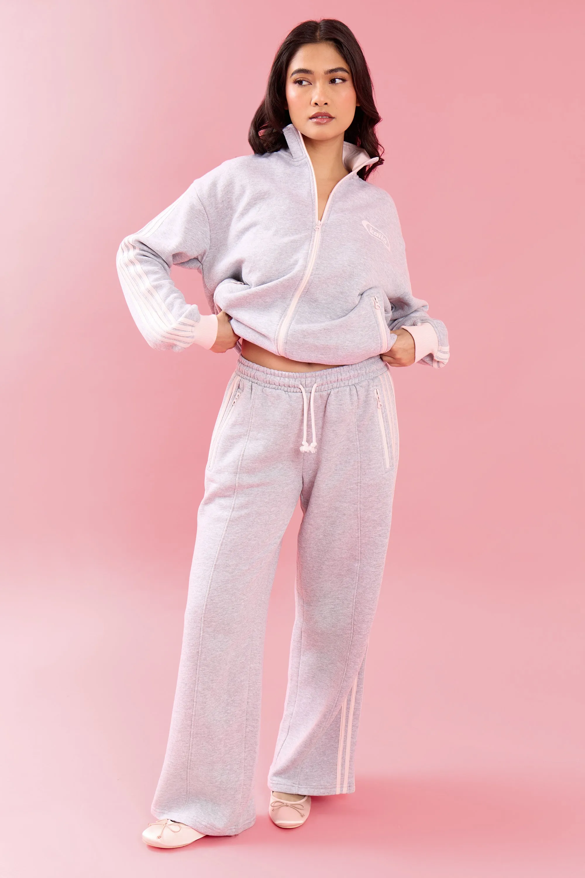 Kaiia Side Striped Wide Leg Joggers Light Grey Marl & Pink Meringue sold by Kaiia the label