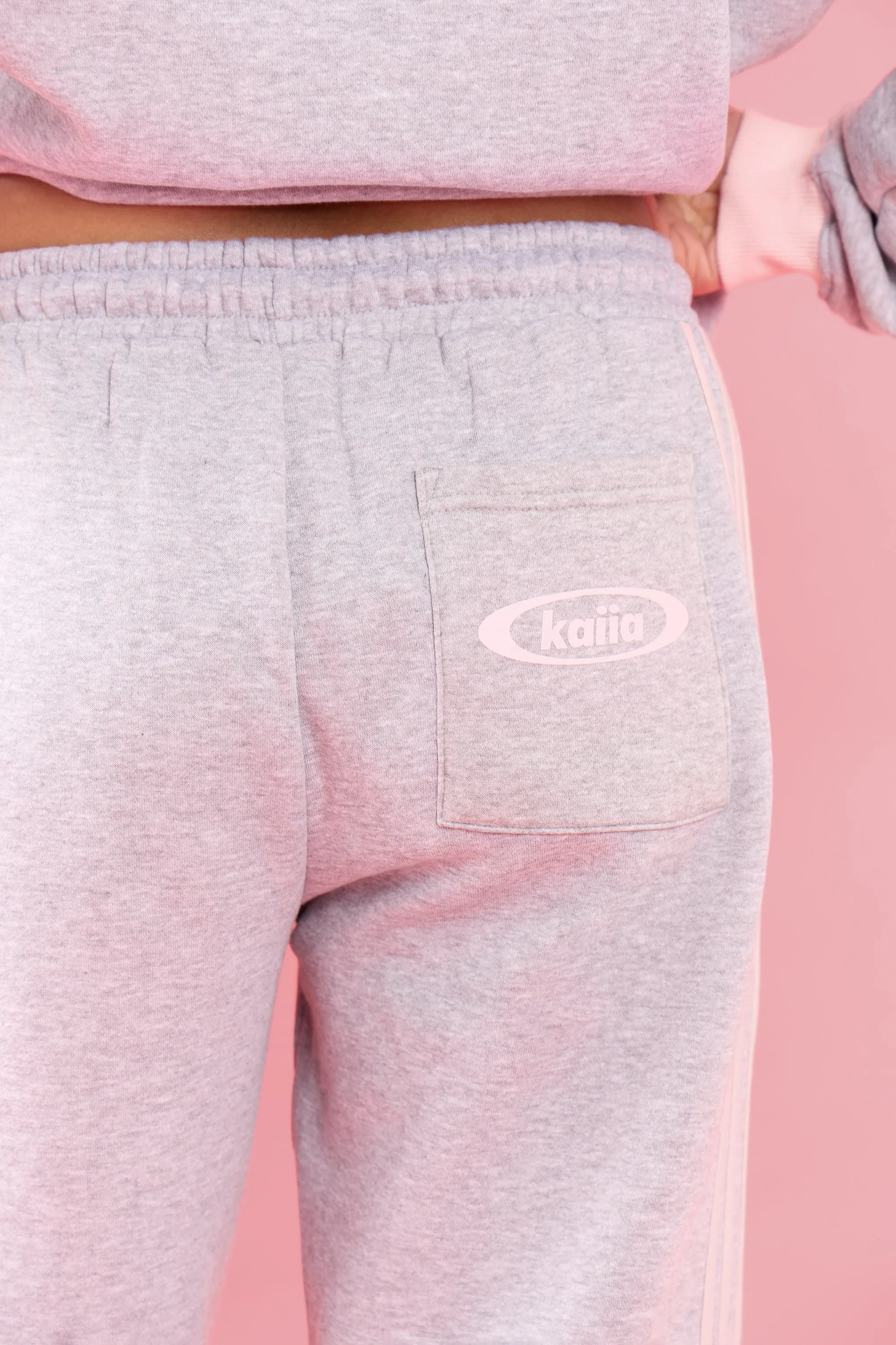 Kaiia Side Striped Wide Leg Joggers Light Grey Marl & Pink Meringue sold by Kaiia the label product image thumbnail 3