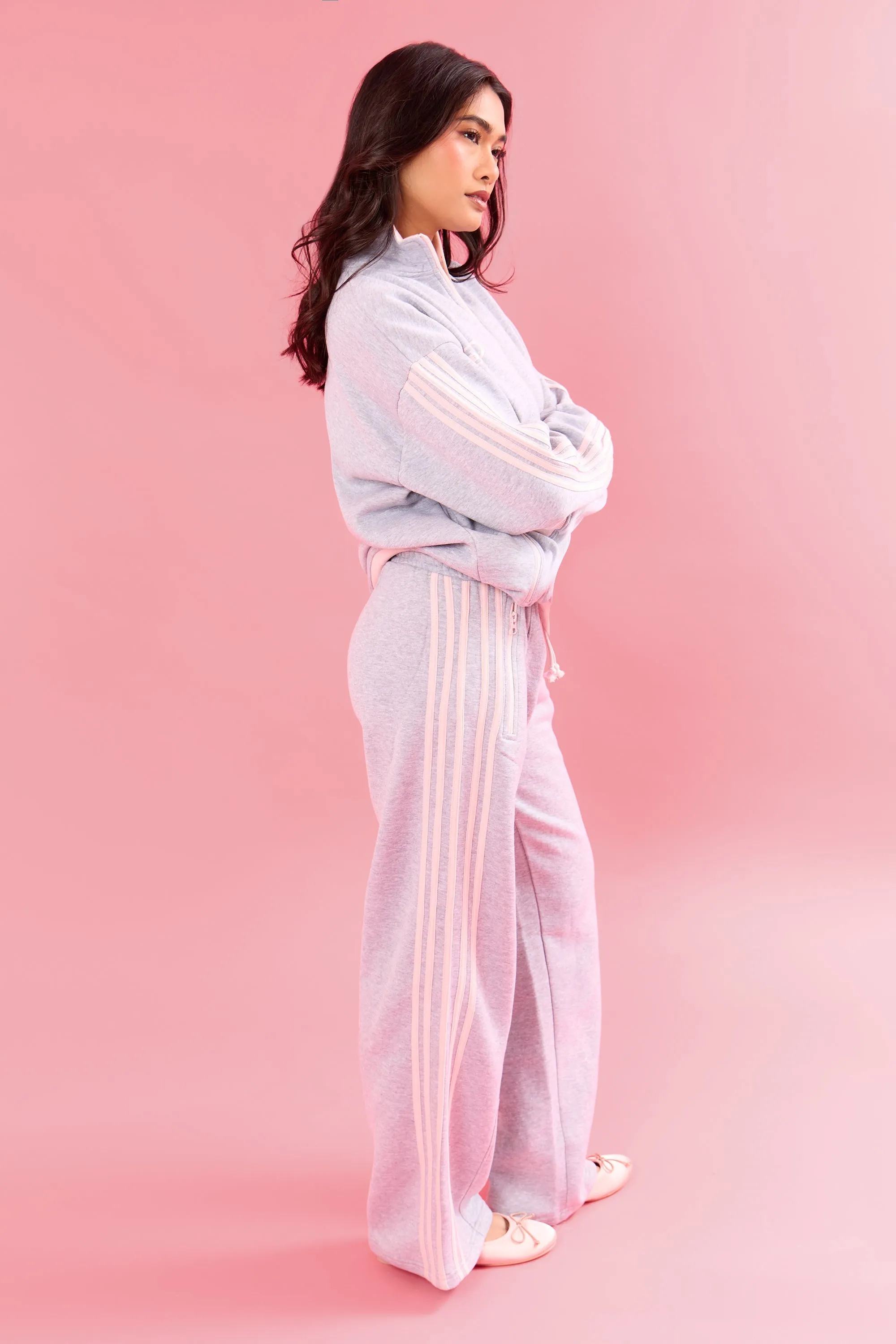 Kaiia Side Striped Wide Leg Joggers Light Grey Marl & Pink Meringue sold by Kaiia the label product image thumbnail 2