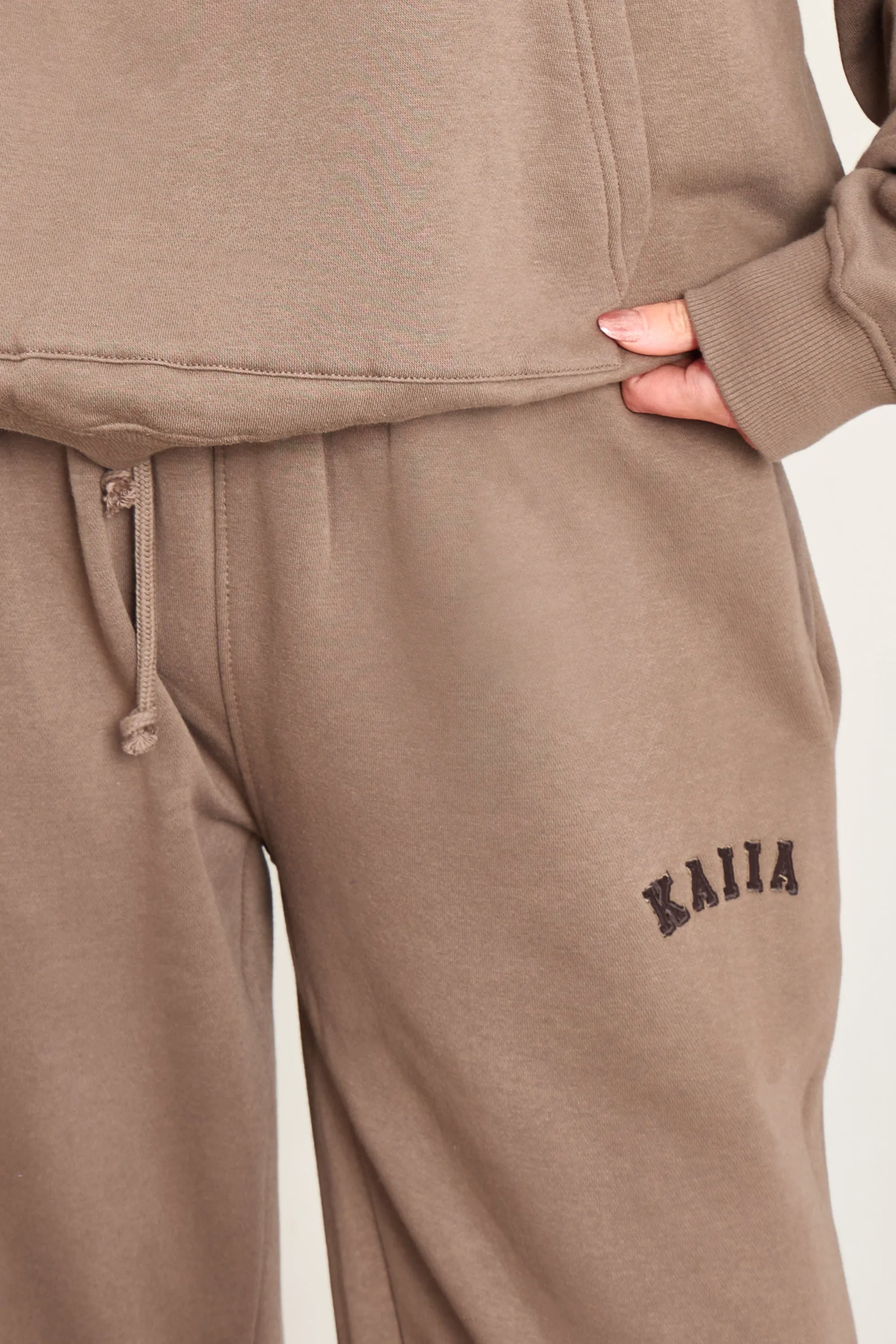 Kaiia Slogan Mid Rise Wide Leg Joggers Biscuit sold by Kaiia the label product image thumbnail 2