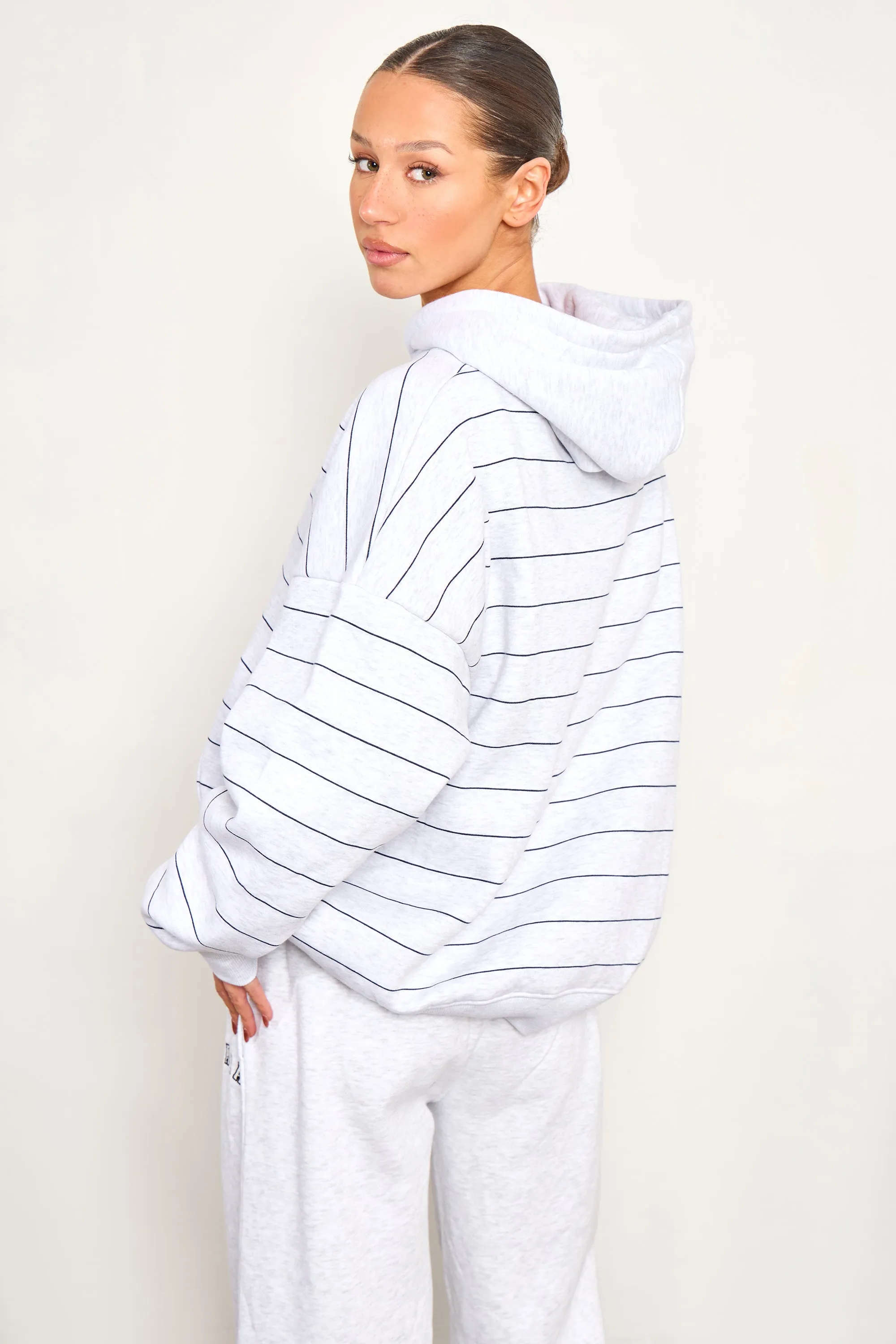 Kaiia Pinstripe Oversized Hoodie Light Grey Marl & Navy sold by Kaiia the label product image thumbnail 3