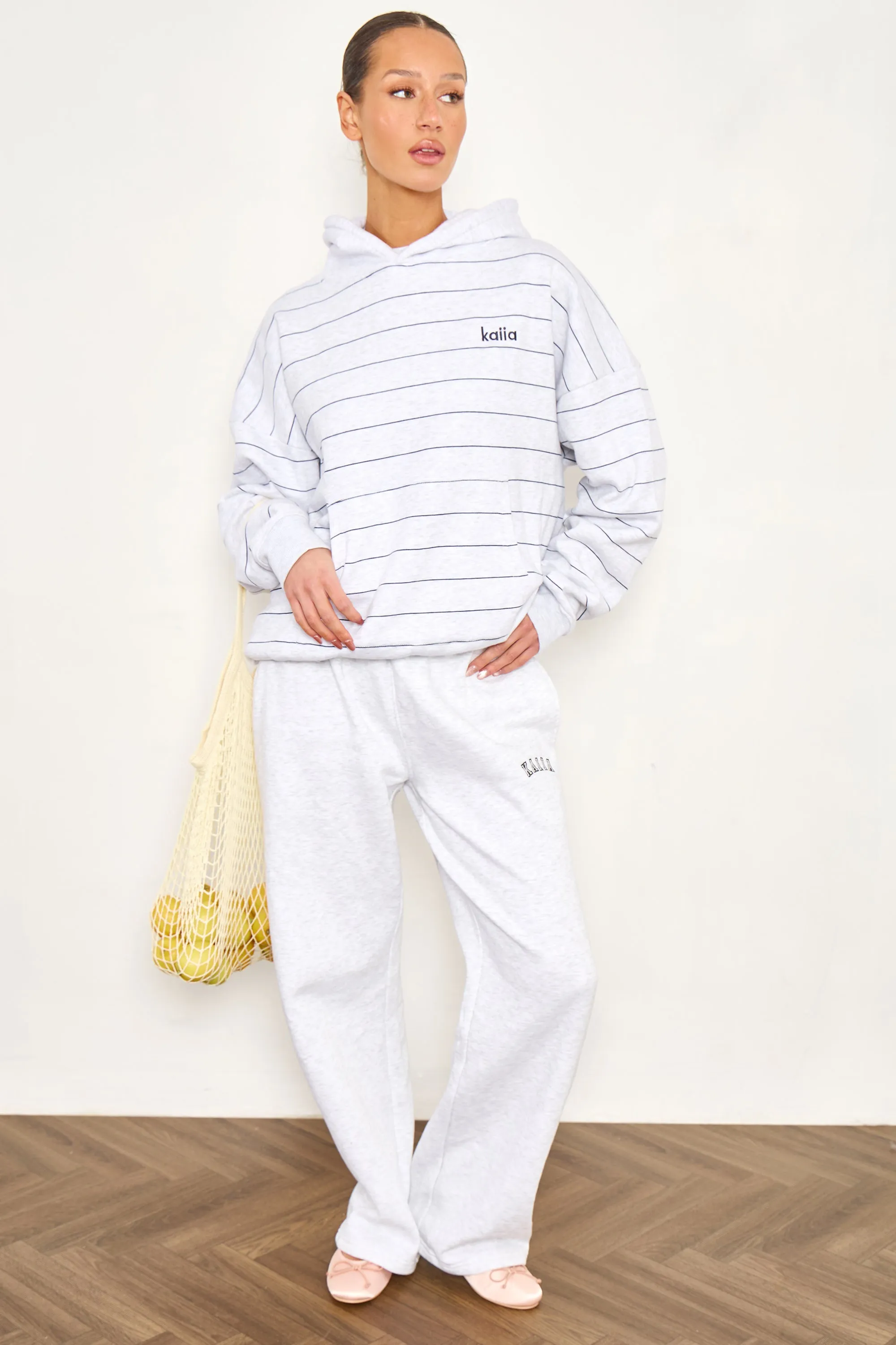 Kaiia Pinstripe Oversized Hoodie Light Grey Marl & Navy sold by Kaiia the label product image thumbnail 4