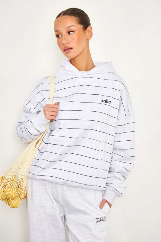 Kaiia Pinstripe Oversized Hoodie Light Grey Marl & Navy made by Kaiia the label