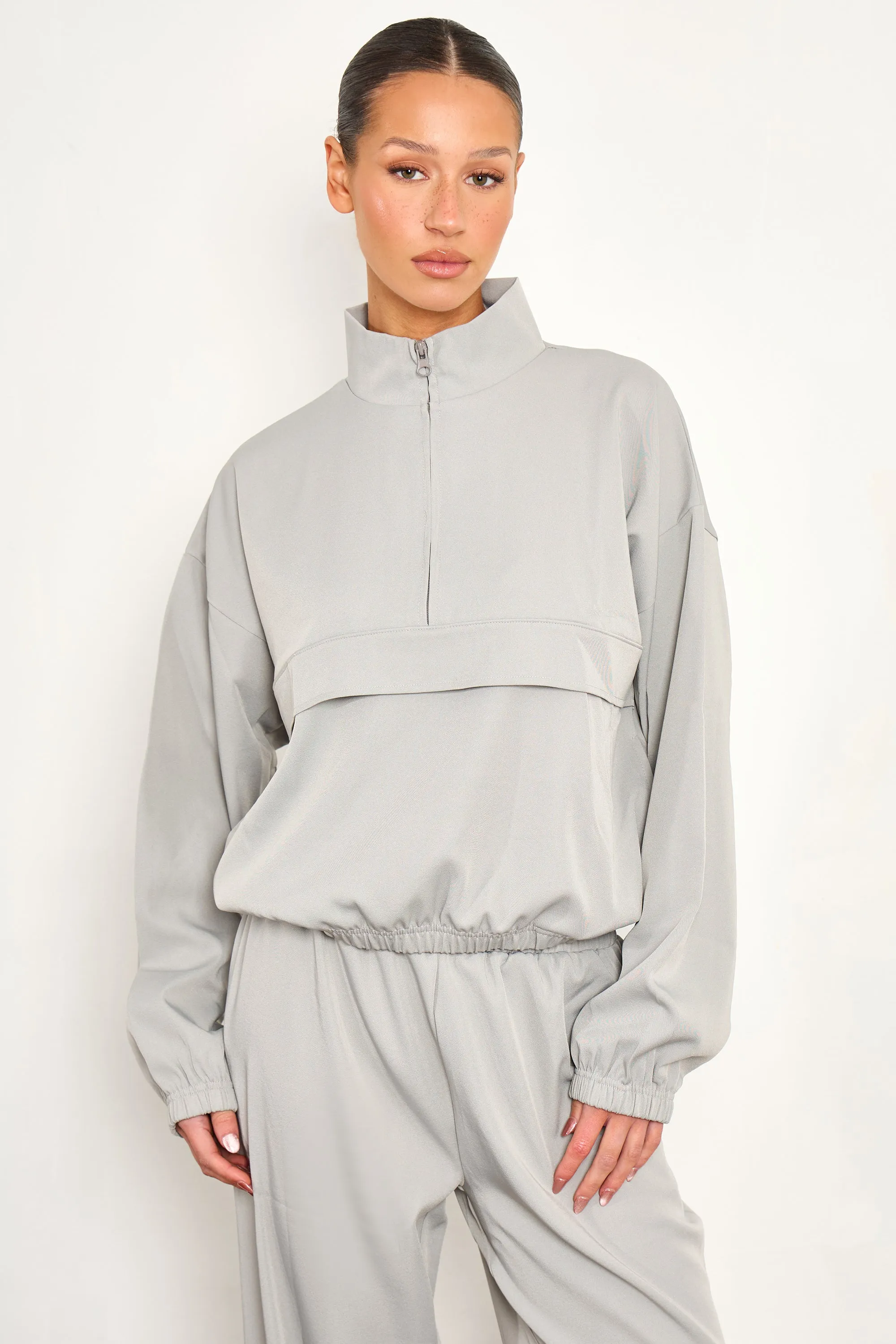 Kaiia Woven Funnel Neck Quarter Zip Jacket Grey Blue sold by Kaiia the label