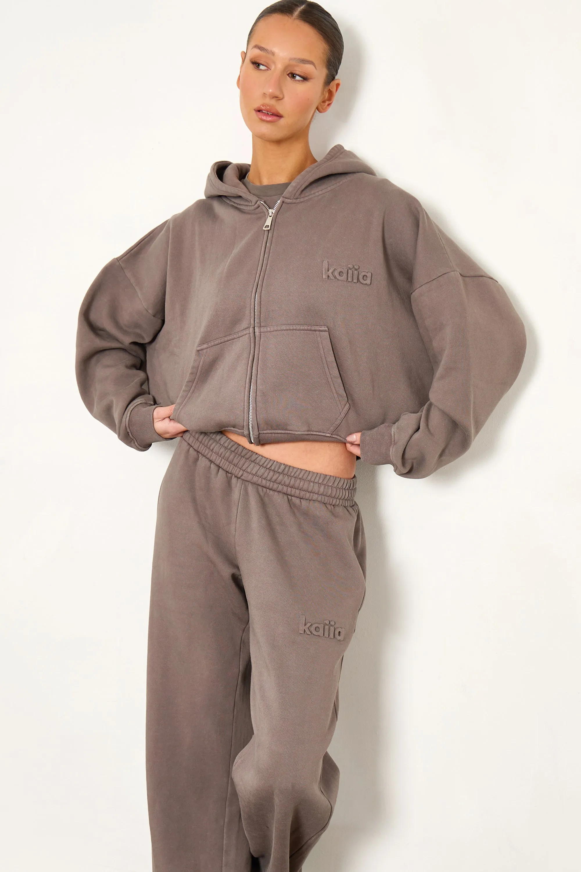 Kaiia Embossed Logo Wide Leg Joggers Washed Storm Grey sold by Kaiia the label product image thumbnail 2