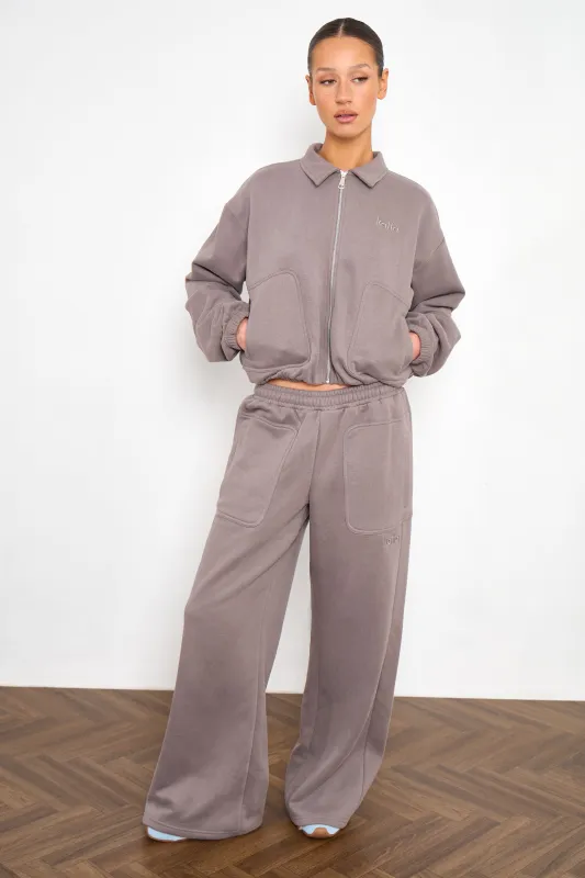 Kaiia Pocket Detail Mid Rise Wide Leg Joggers Silver Grey made by Kaiia the label