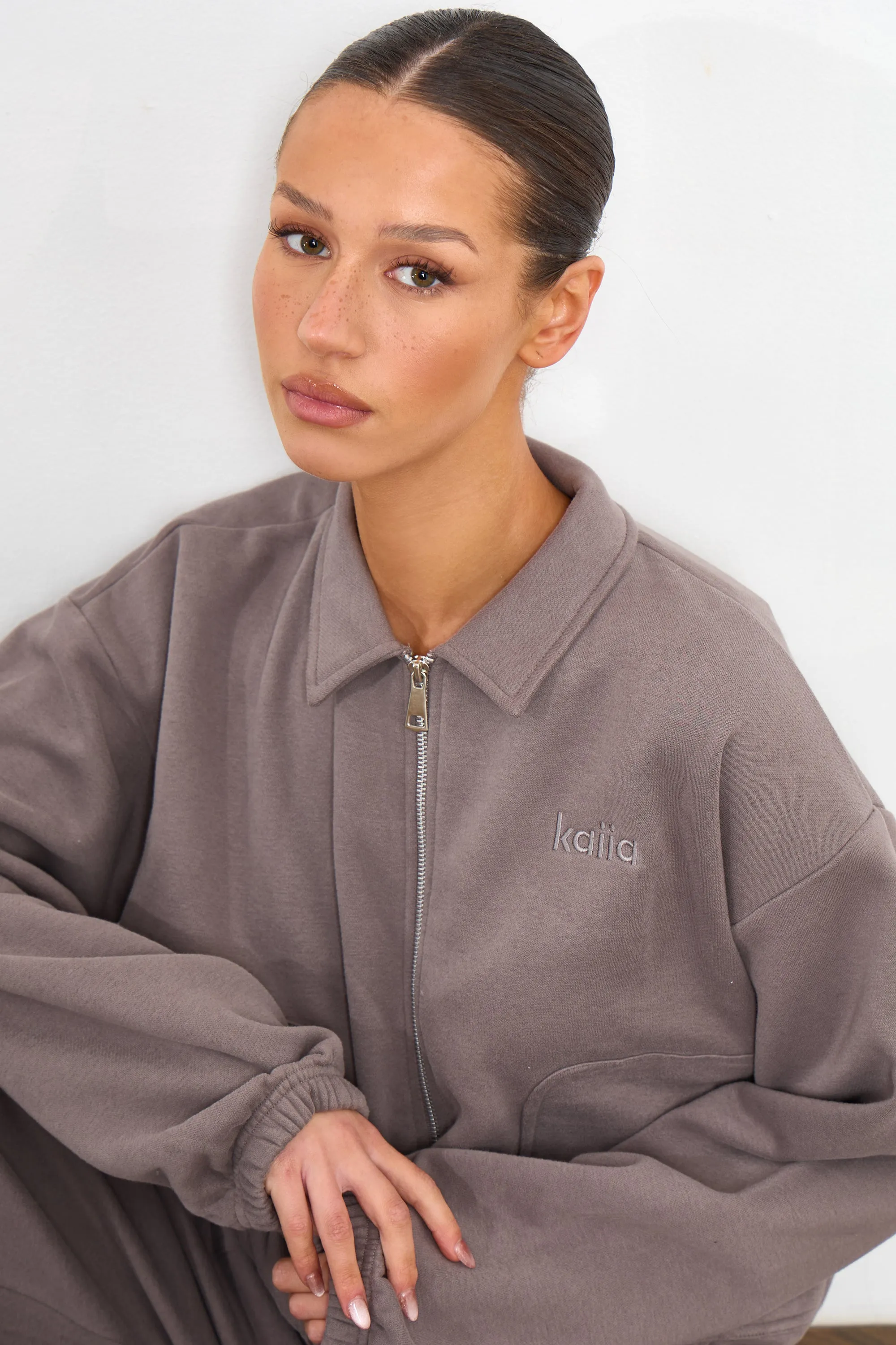 Kaiia Pocket Detail Zip Through Sweatshirt Silver Grey sold by Kaiia the label product image thumbnail 2