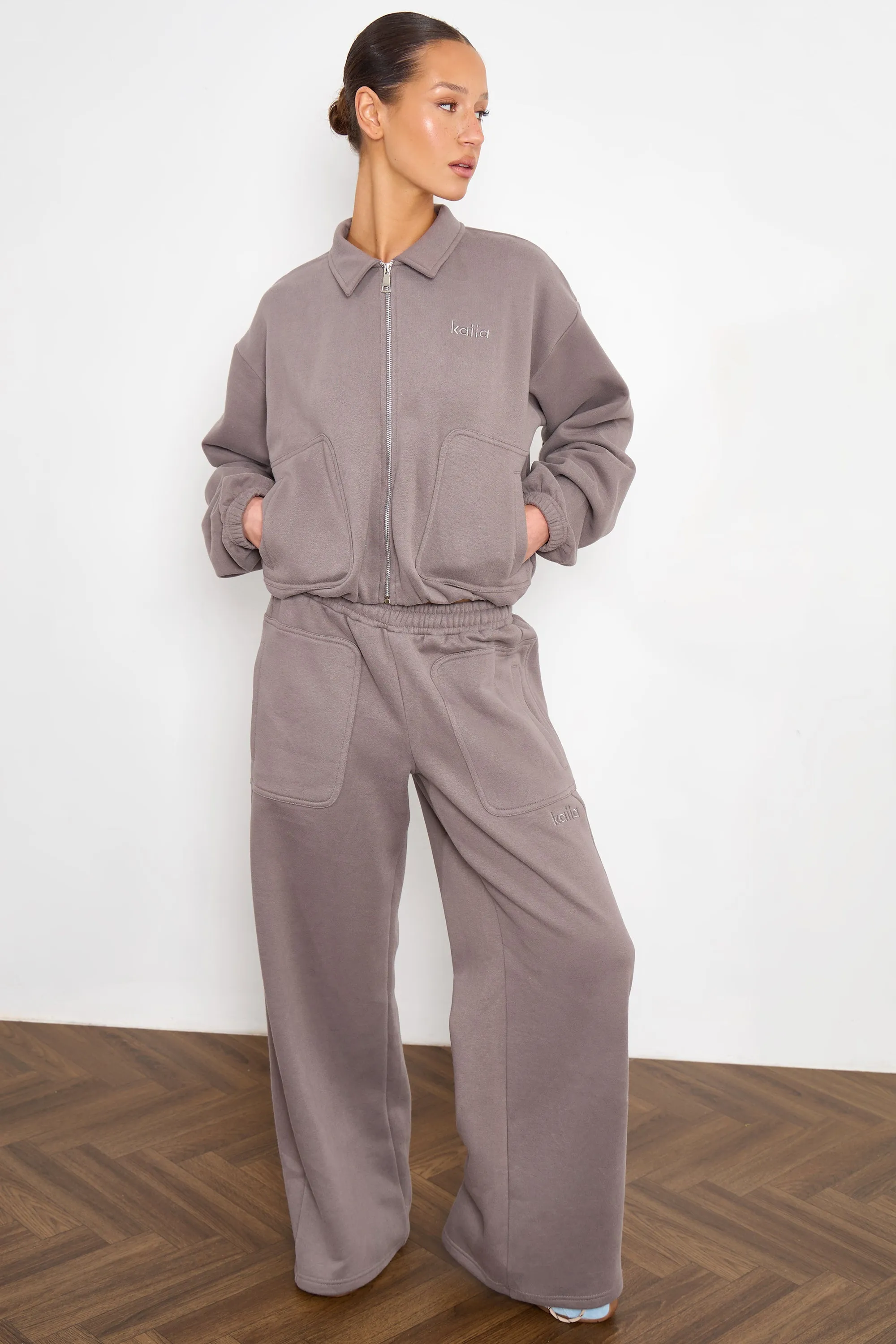 Kaiia Pocket Detail Zip Through Sweatshirt Silver Grey sold by Kaiia the label product image thumbnail 3