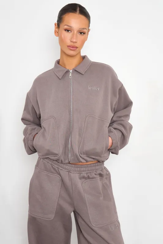 Kaiia Pocket Detail Zip Through Sweatshirt Silver Grey made by Kaiia the label