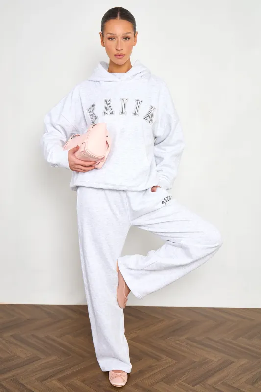 Kaiia Stitch Slogan Wide Leg Joggers Light Grey Marl made by Kaiia the label
