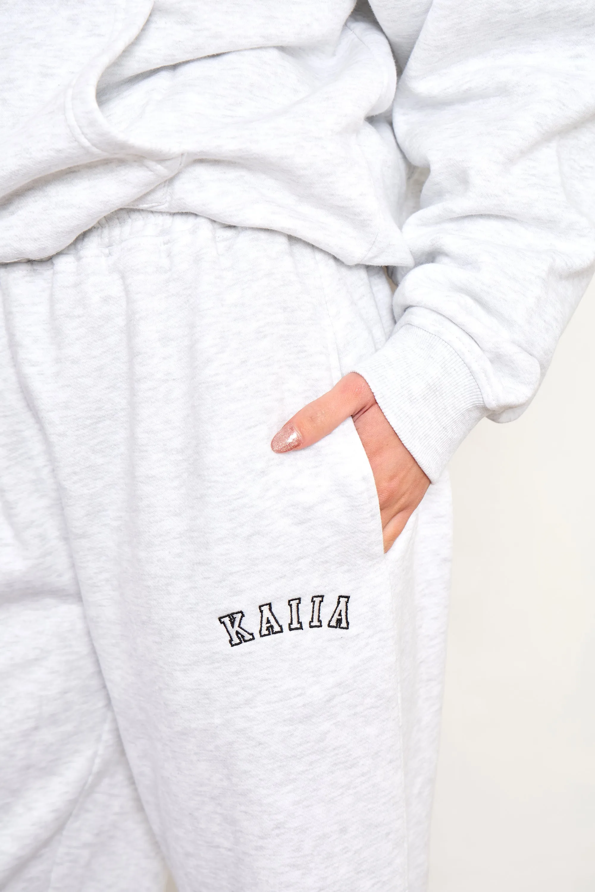 Kaiia Stitch Slogan Wide Leg Joggers Light Grey Marl sold by Kaiia the label product image thumbnail 2