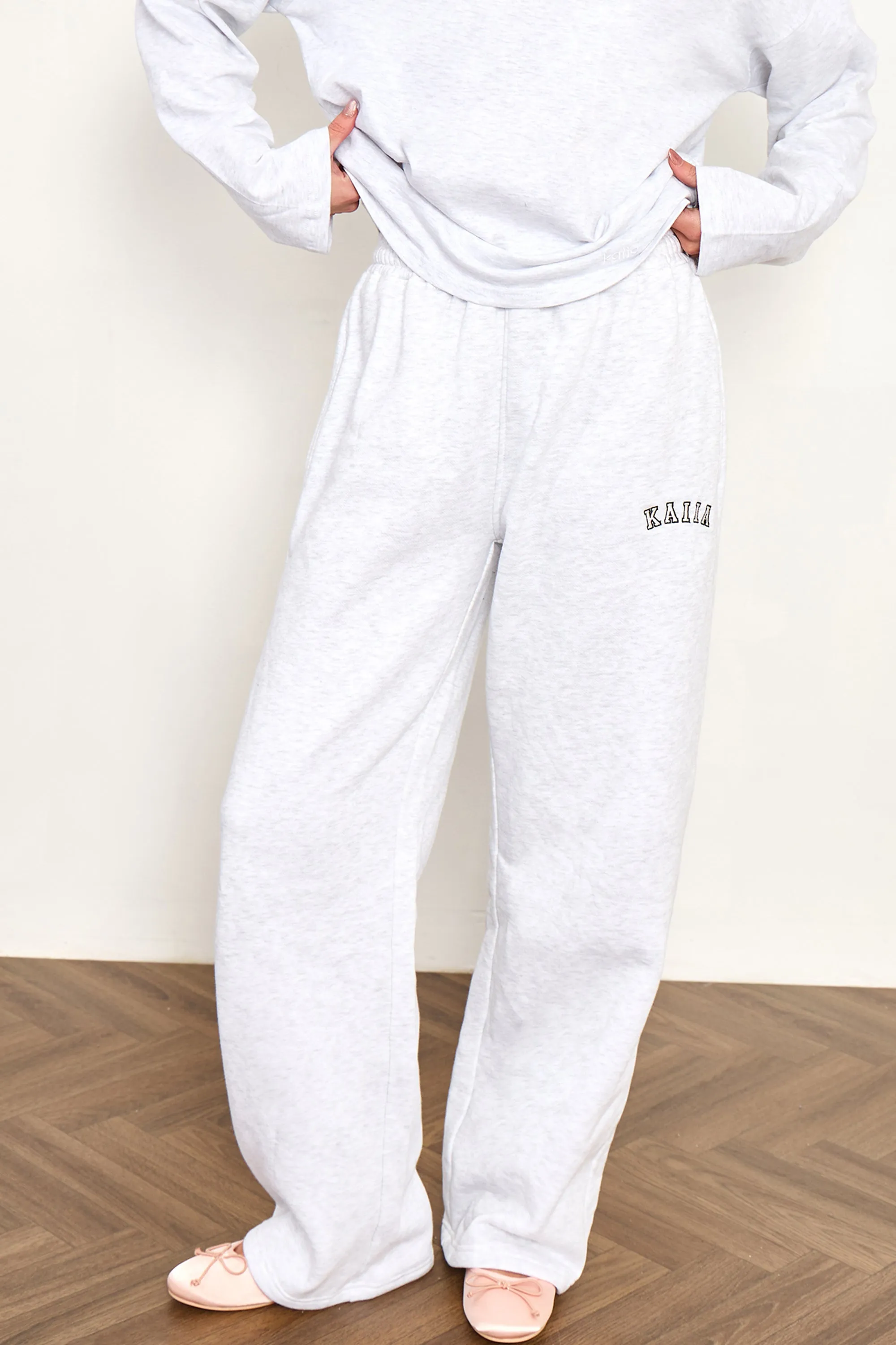 Kaiia Stitch Slogan Wide Leg Joggers Light Grey Marl sold by Kaiia the label product image thumbnail 3
