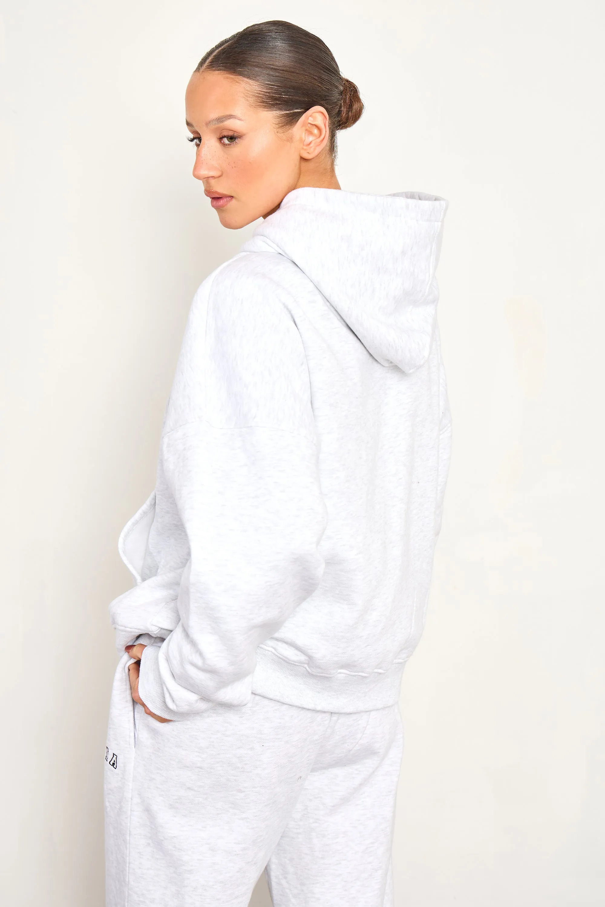 Kaiia Chainstitch Slogan Oversized Hoodie Light Grey Marl sold by Kaiia the label product image thumbnail 4