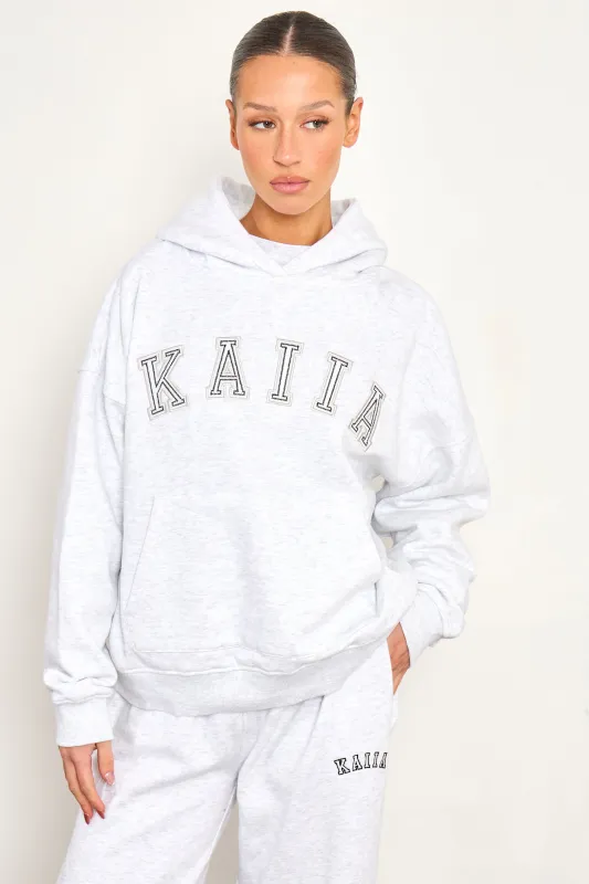 Kaiia Chainstitch Slogan Oversized Hoodie Light Grey Marl made by Kaiia the label