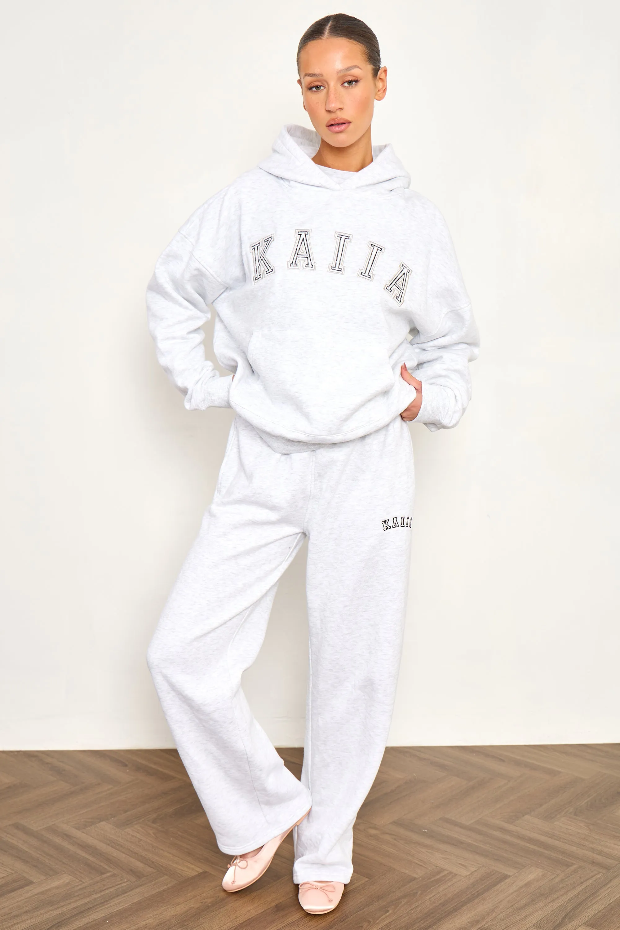 Kaiia Chainstitch Slogan Oversized Hoodie Light Grey Marl sold by Kaiia the label product image thumbnail 3