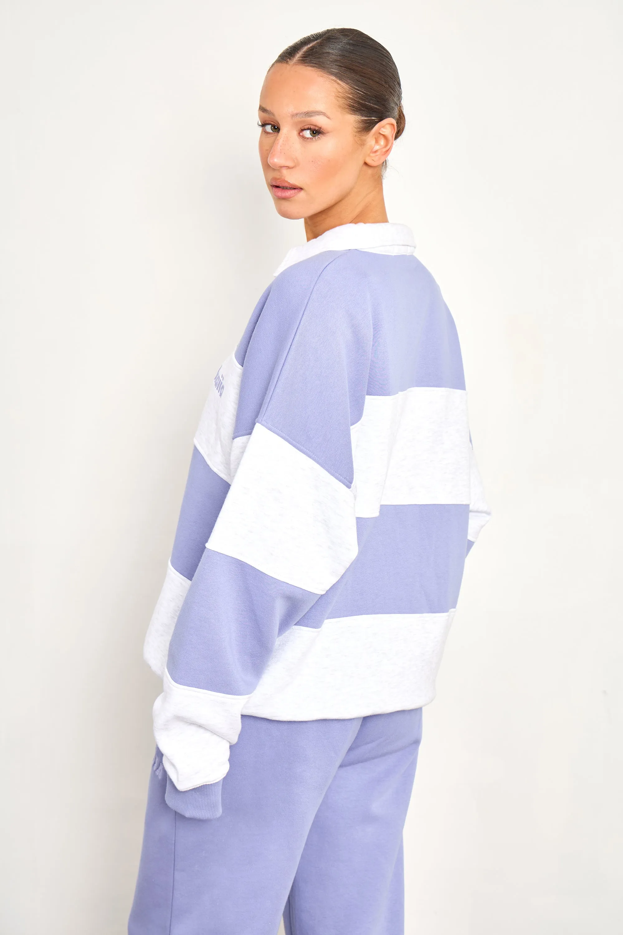 Kaiia Striped Oversized Rugby Sweatshirt Periwinkle Blue & Light Grey Marl sold by Kaiia the label product image thumbnail 4