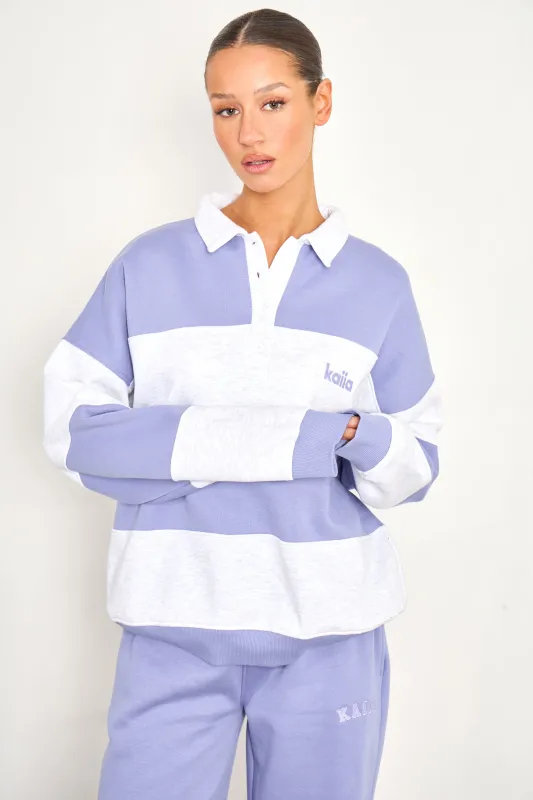 Kaiia Striped Oversized Rugby Sweatshirt Periwinkle Blue & Light Grey Marl made by Kaiia the label