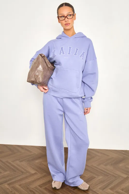 Kaiia Slogan Wide Leg Joggers Periwinkle Blue made by Kaiia the label