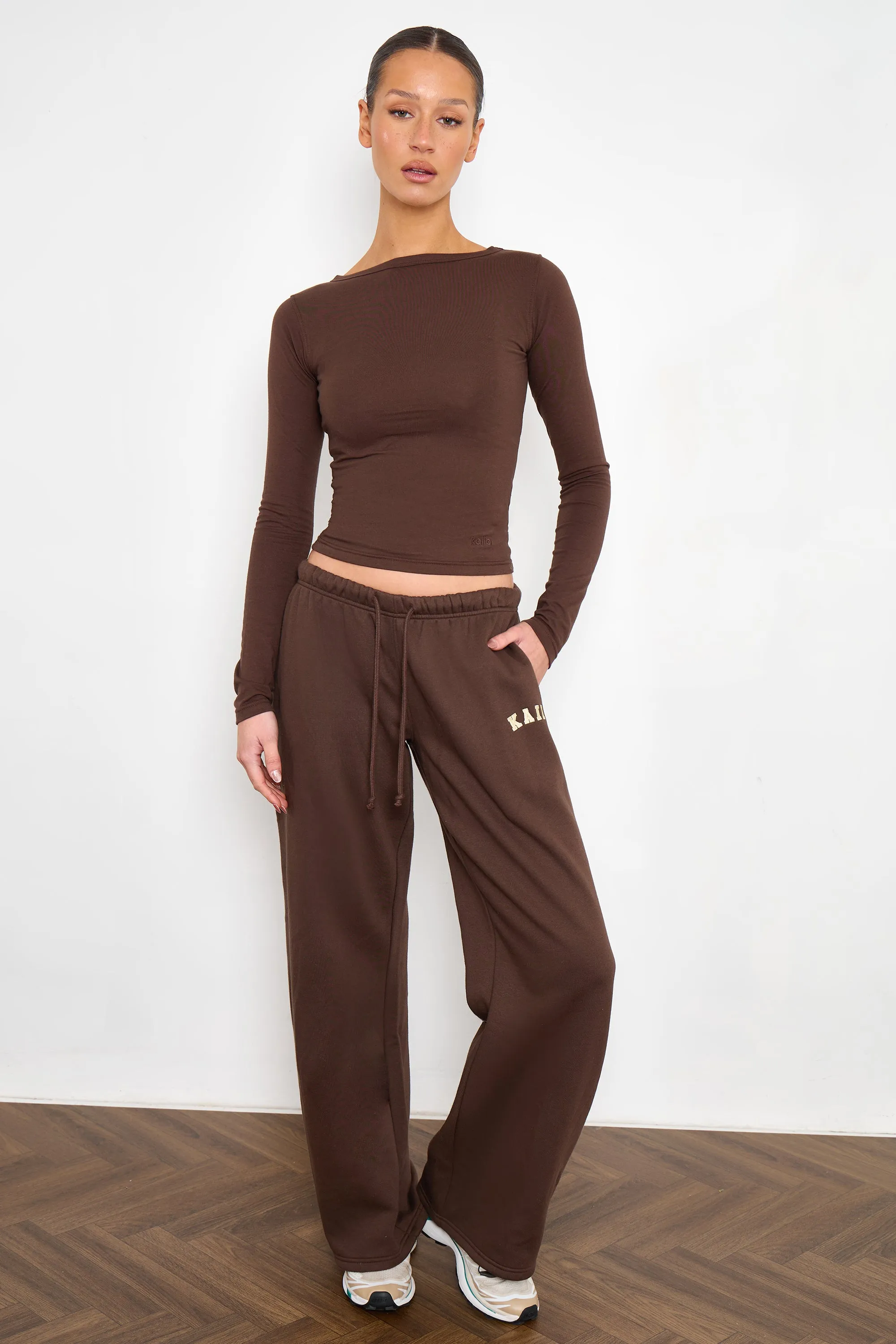 Kaiia Cotton Slash Neck Long Sleeve Top Bitter Chocolate sold by Kaiia the label product image thumbnail 3