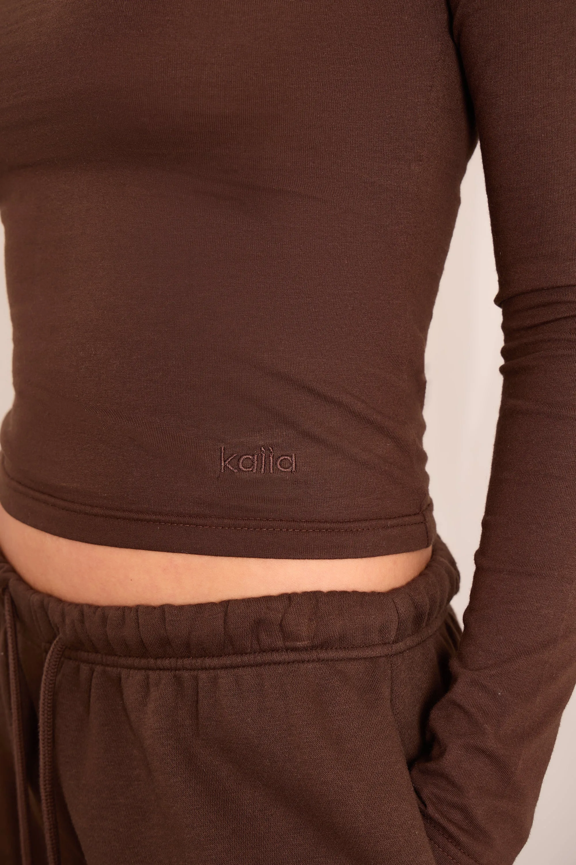 Kaiia Cotton Slash Neck Long Sleeve Top Bitter Chocolate sold by Kaiia the label product image thumbnail 2
