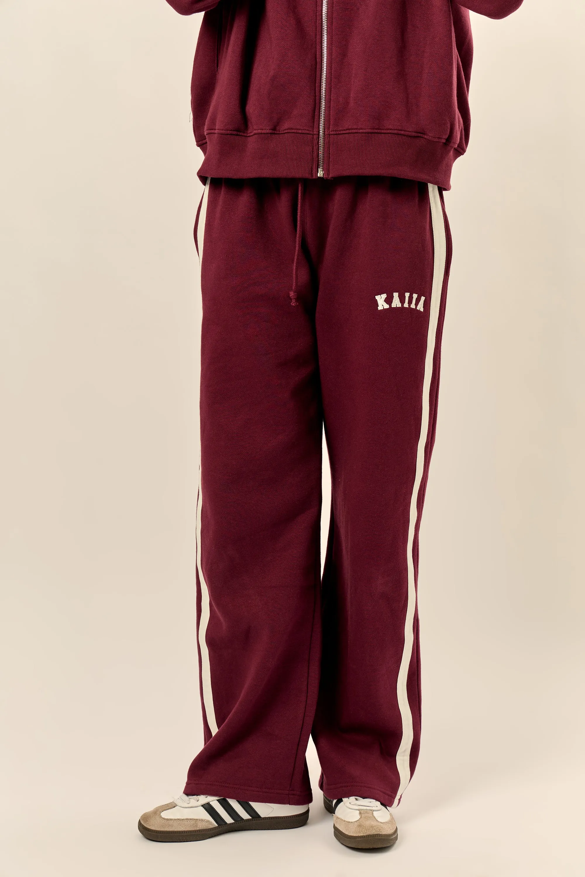 Kaiia Sport Stripe Wide Leg Joggers Burgundy & Cream sold by Kaiia the label product image thumbnail 3