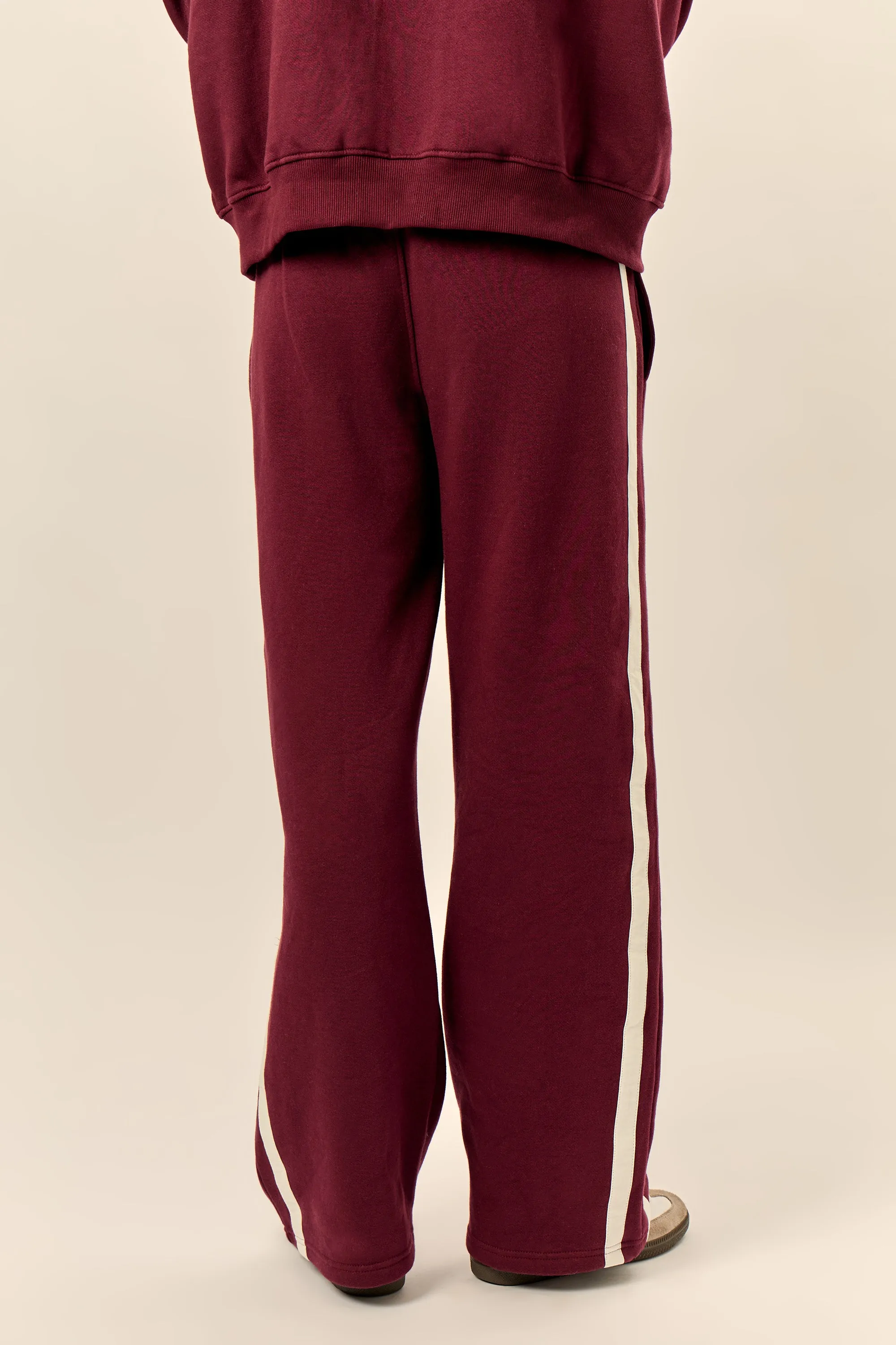 Kaiia Sport Stripe Wide Leg Joggers Burgundy & Cream sold by Kaiia the label product image thumbnail 4