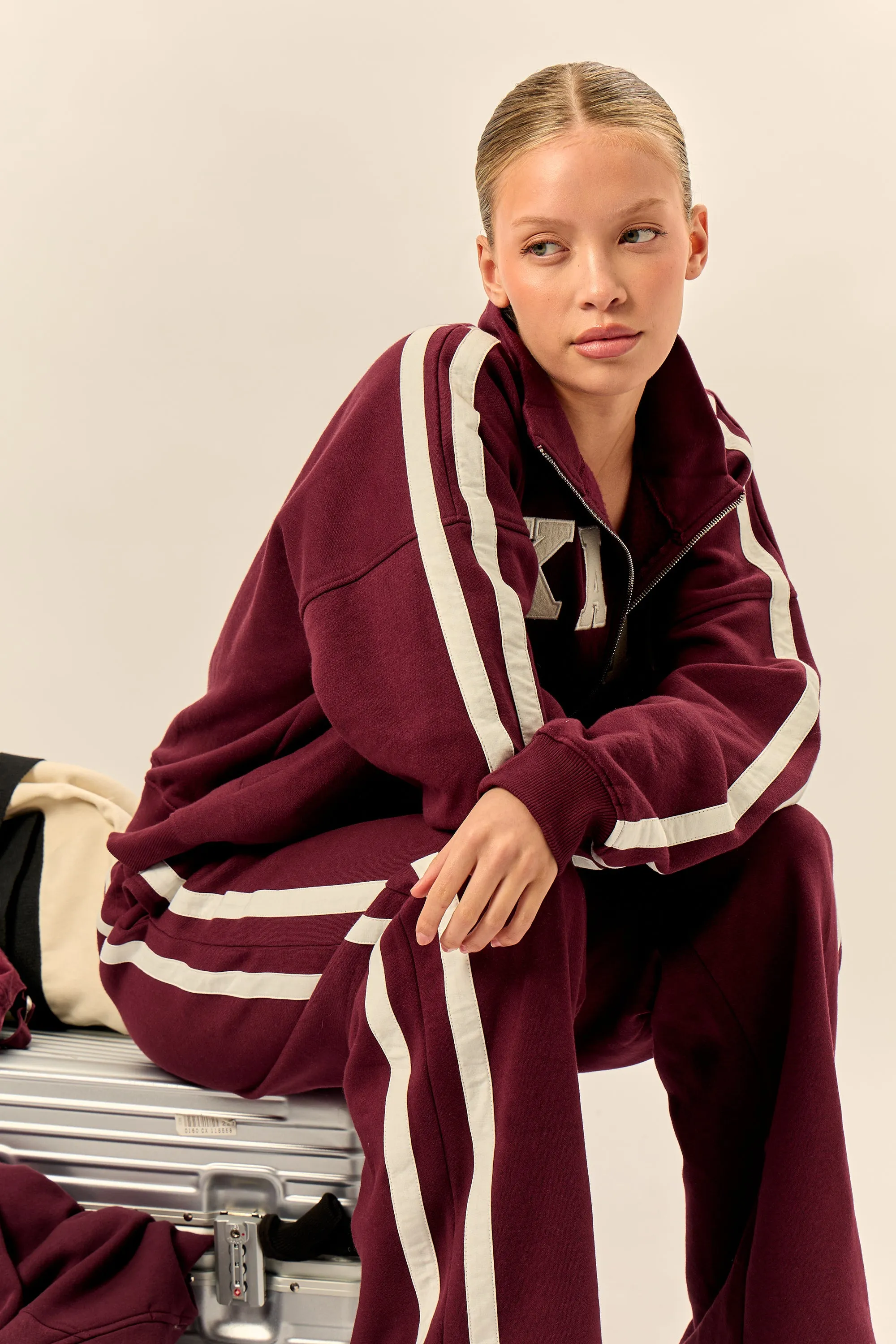 Kaiia Sport Stripe Wide Leg Joggers Burgundy & Cream sold by Kaiia the label product image thumbnail 5