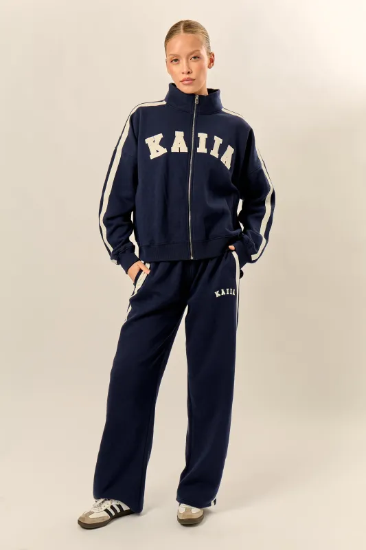Kaiia Sport Stripe Wide Leg Joggers Navy & Cream made by Kaiia the label
