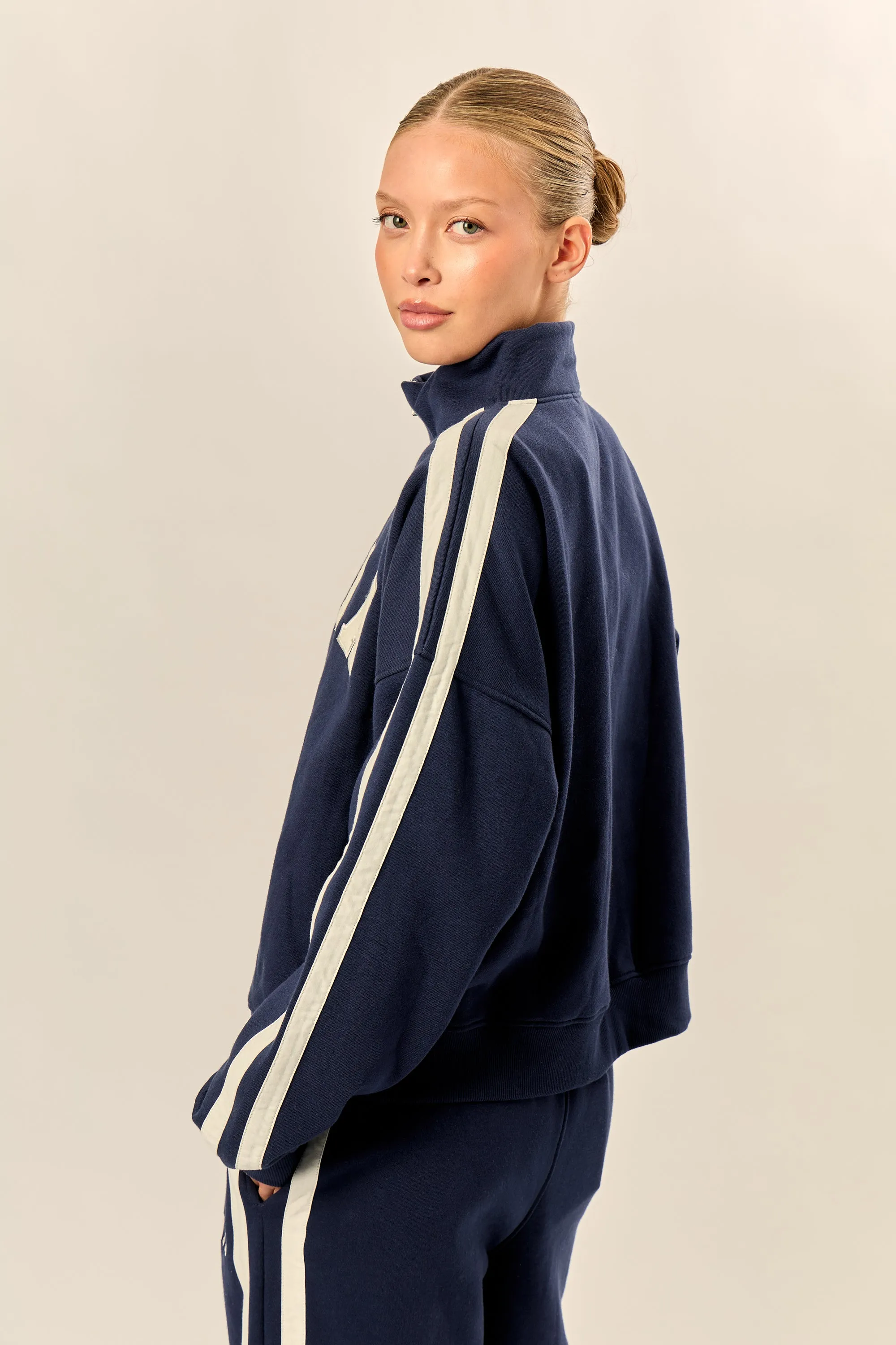 Kaiia Sport Stripe Funnel Neck Zip Through Sweatshirt Navy & Cream sold by Kaiia the label product image thumbnail 4