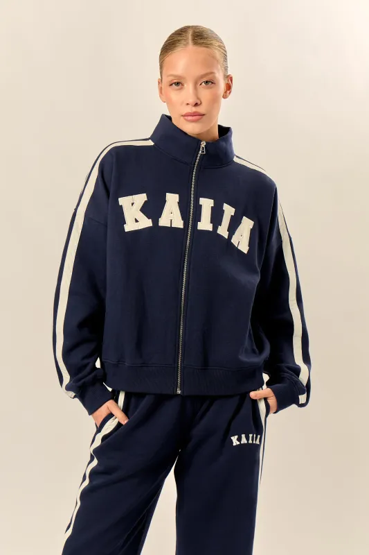 Kaiia Sport Stripe Funnel Neck Zip Through Sweatshirt Navy & Cream made by Kaiia the label