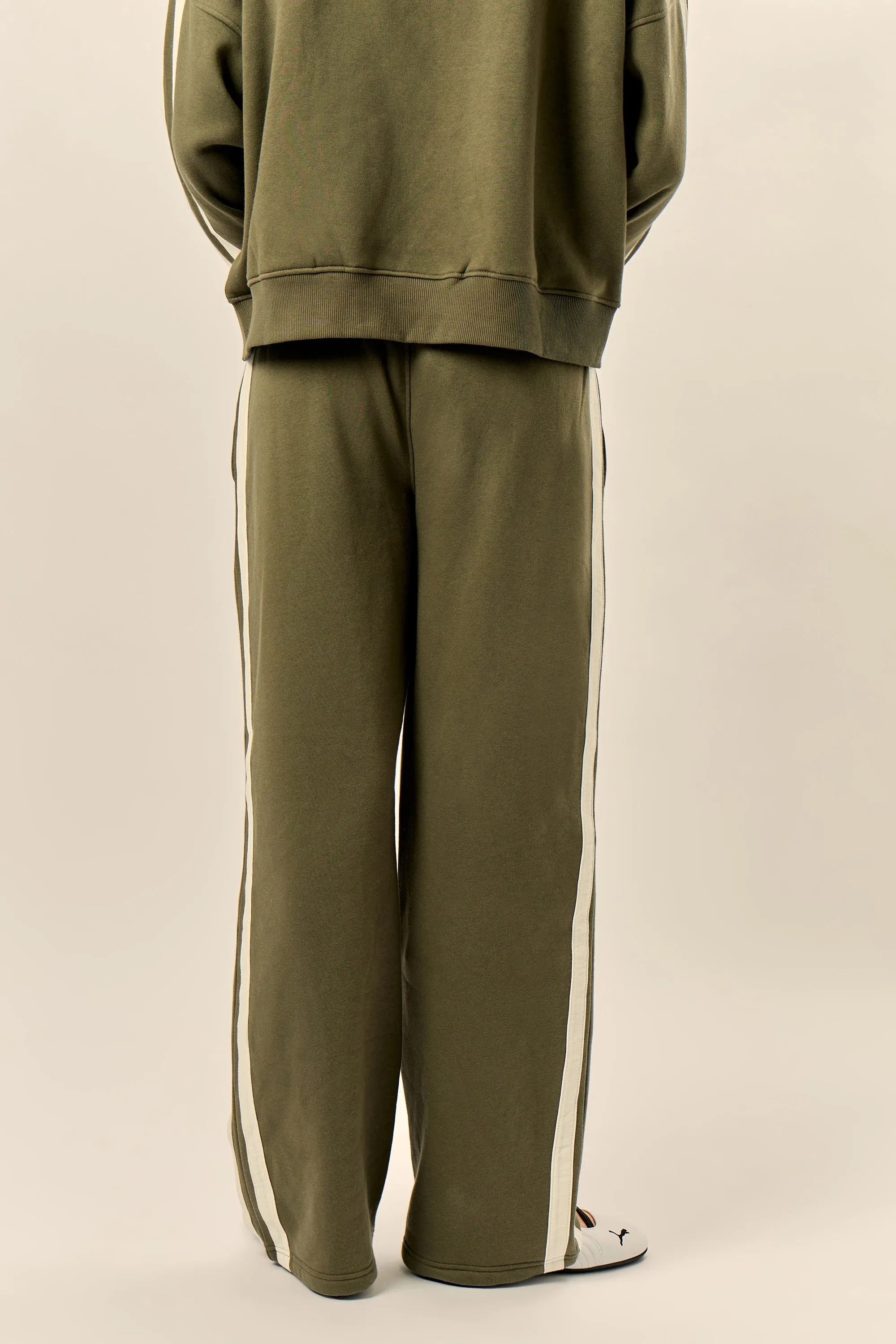 Kaiia Sport Stripe Wide Leg Joggers Olive & Cream sold by Kaiia the label product image thumbnail 3