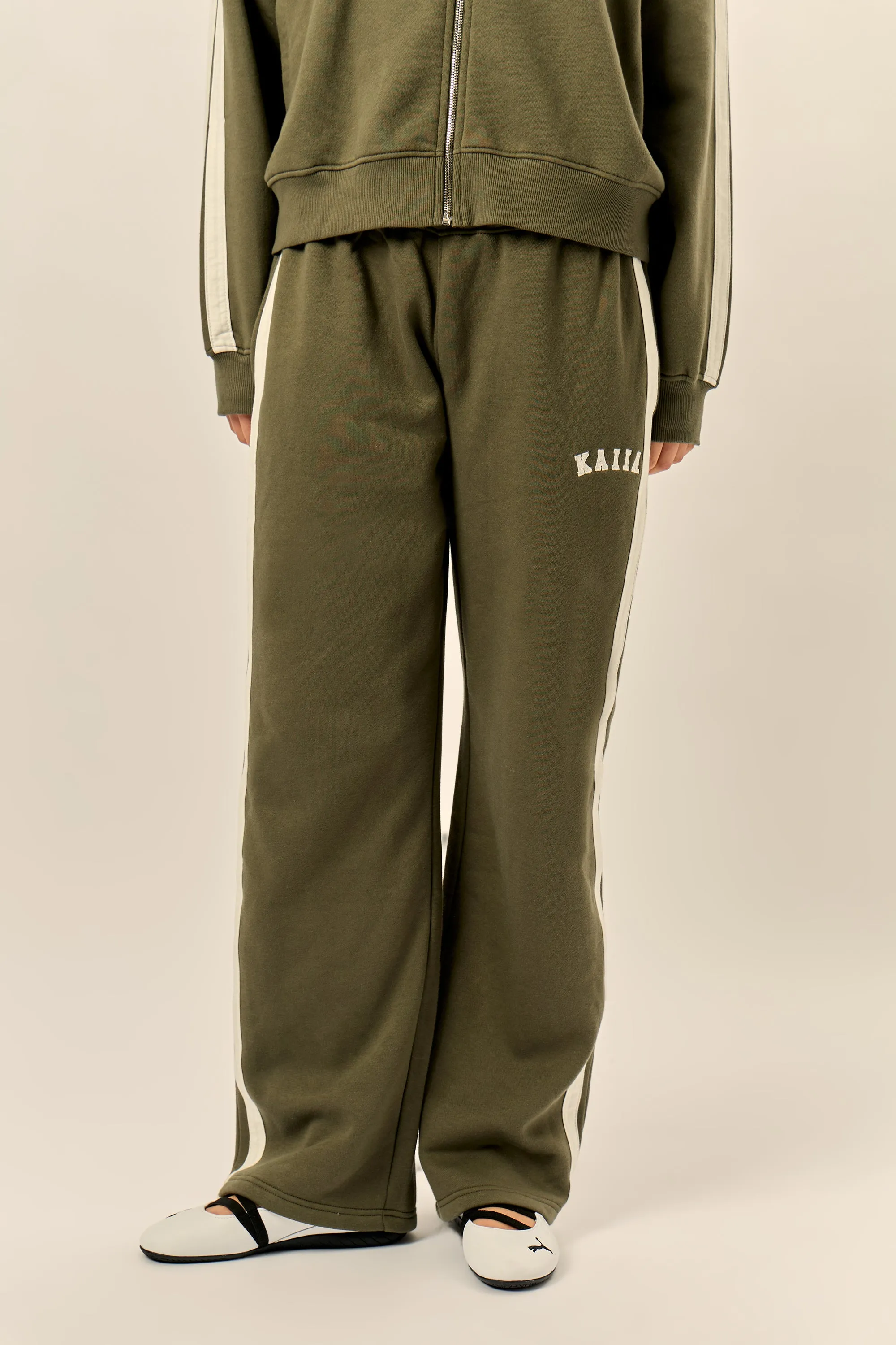 Kaiia Sport Stripe Wide Leg Joggers Olive & Cream sold by Kaiia the label product image thumbnail 2