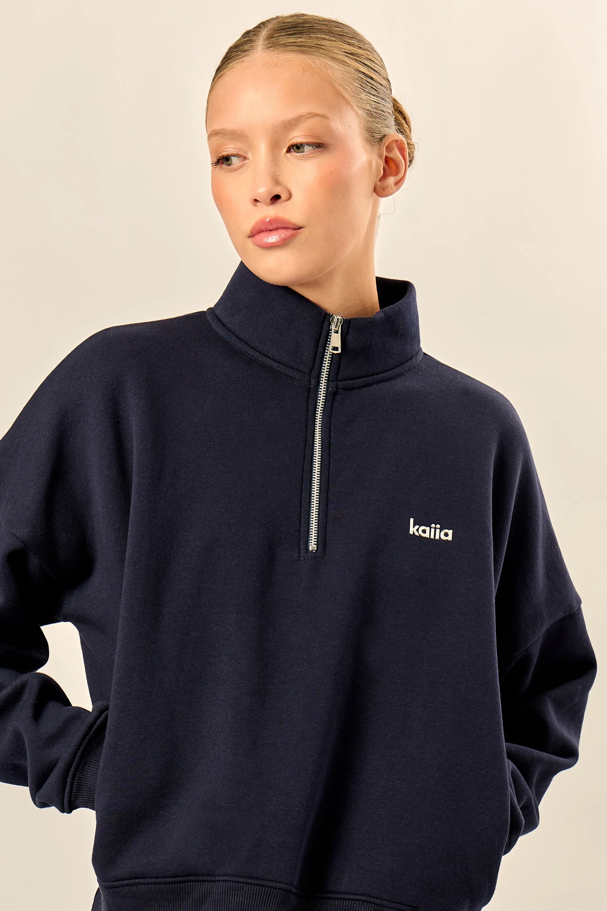 Kaiia Chrome Logo Oversized Quarter Zip Sweatshirt Navy sold by Kaiia the label product image thumbnail 2