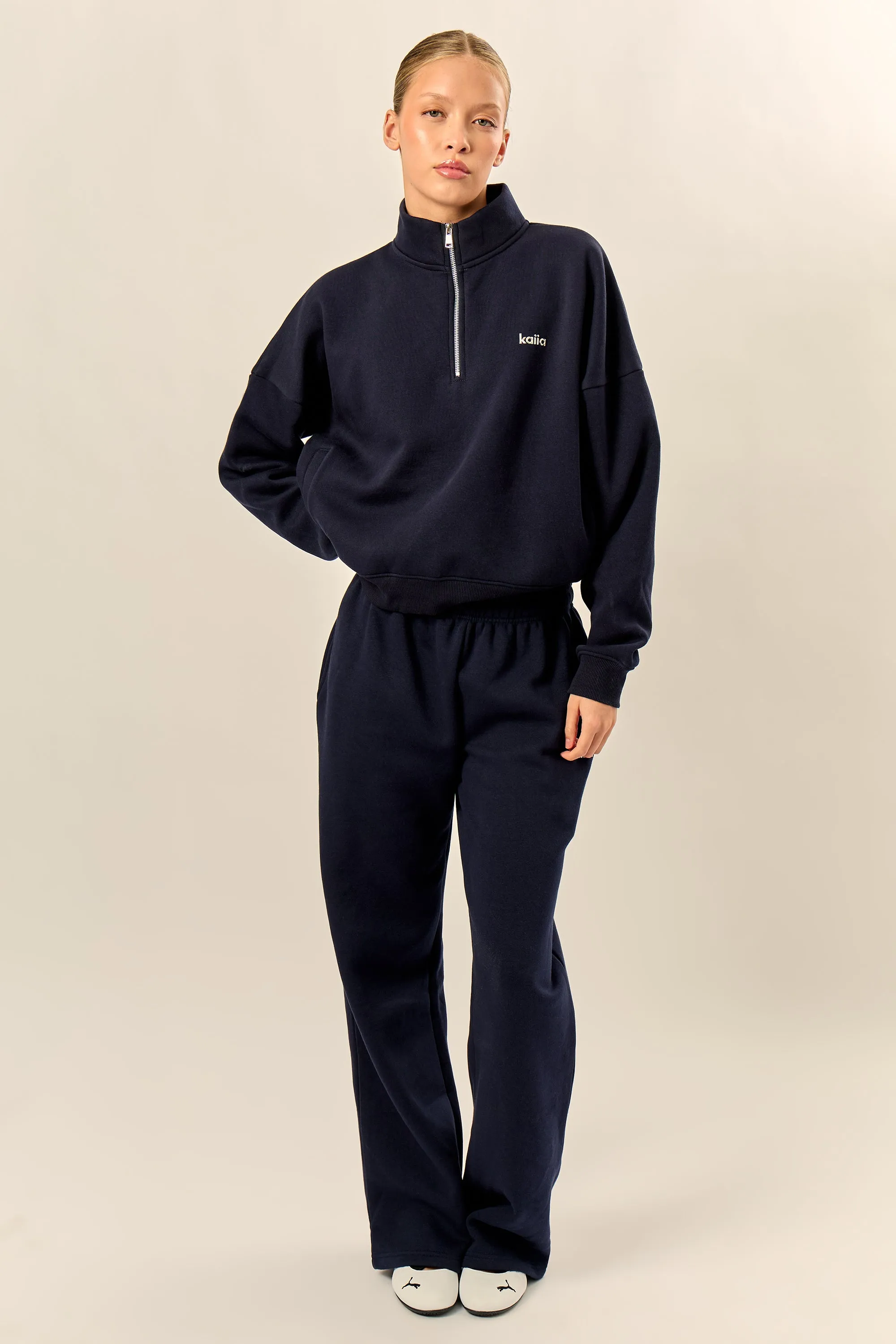 Kaiia Chrome Logo Oversized Quarter Zip Sweatshirt Navy sold by Kaiia the label product image thumbnail 3
