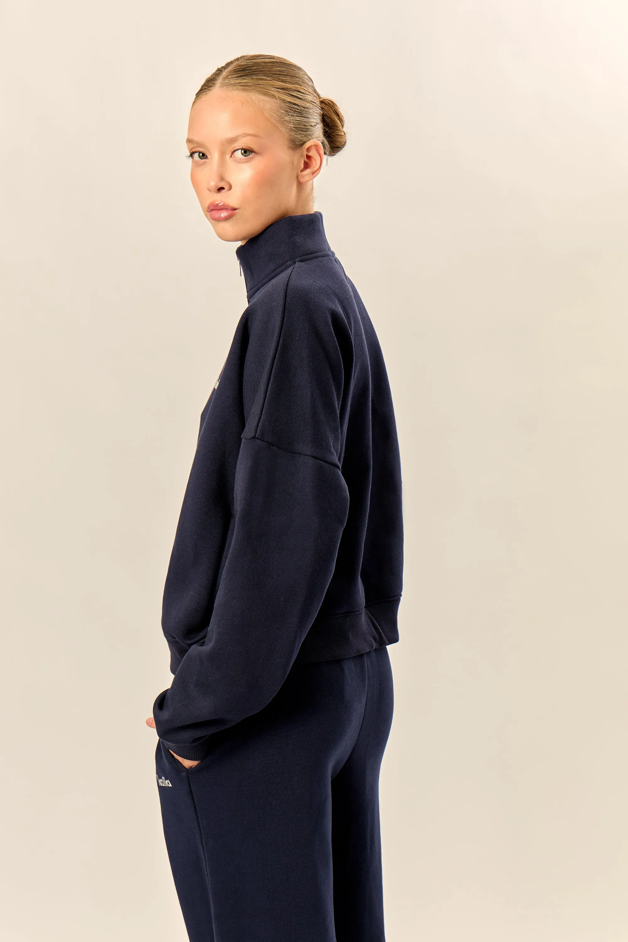 Kaiia Chrome Logo Oversized Quarter Zip Sweatshirt Navy sold by Kaiia the label product image thumbnail 4
