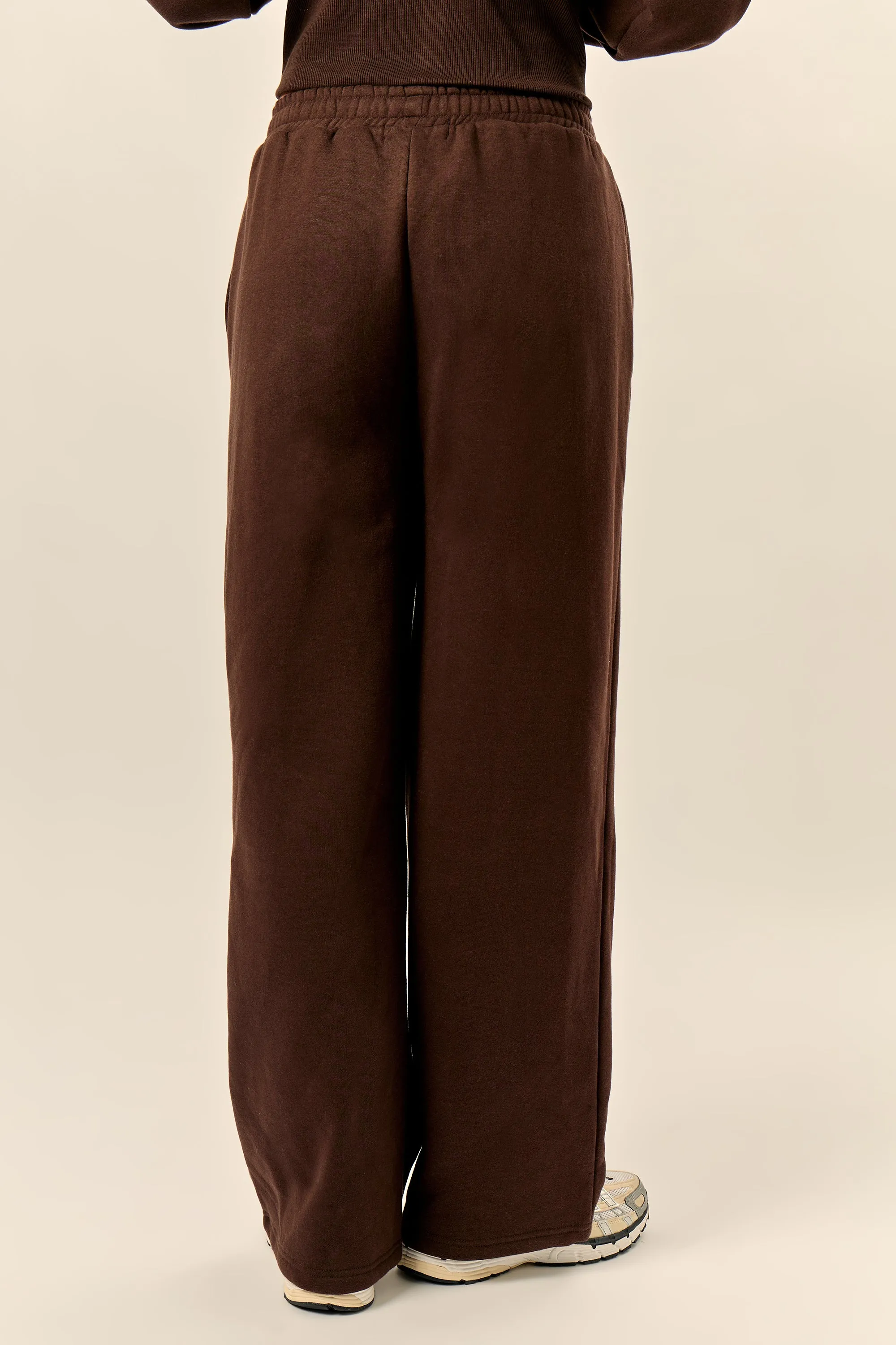 Kaiia Chrome Logo Mid Rise Wide Leg Joggers Bitter Chocolate sold by Kaiia the label product image thumbnail 4