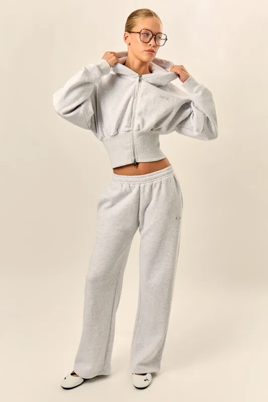 Kaiia Chrome Logo Mid Rise Wide Leg Joggers Light Grey Marl made by Kaiia the label