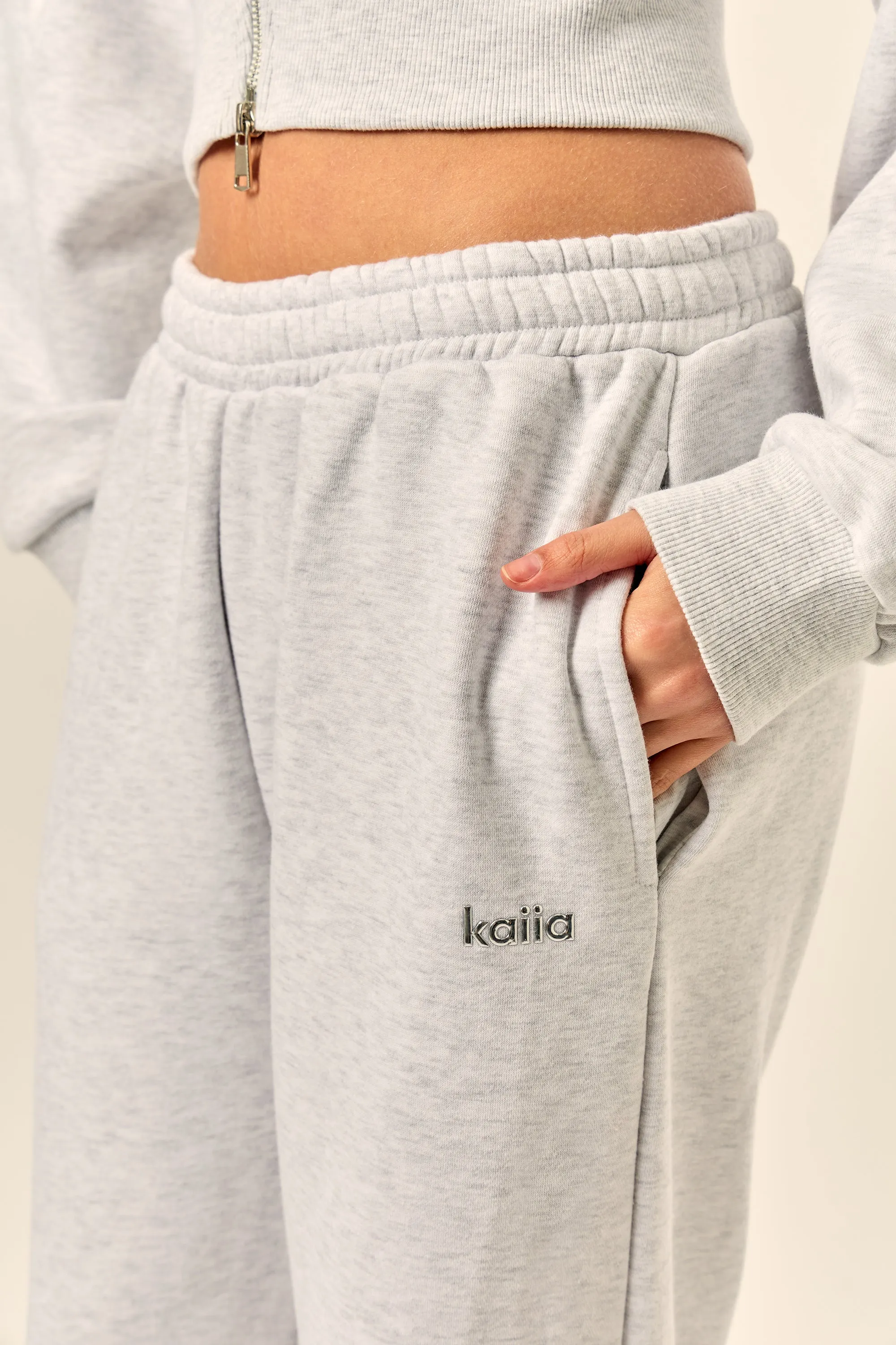 Kaiia Chrome Logo Mid Rise Wide Leg Joggers Light Grey Marl sold by Kaiia the label product image thumbnail 2